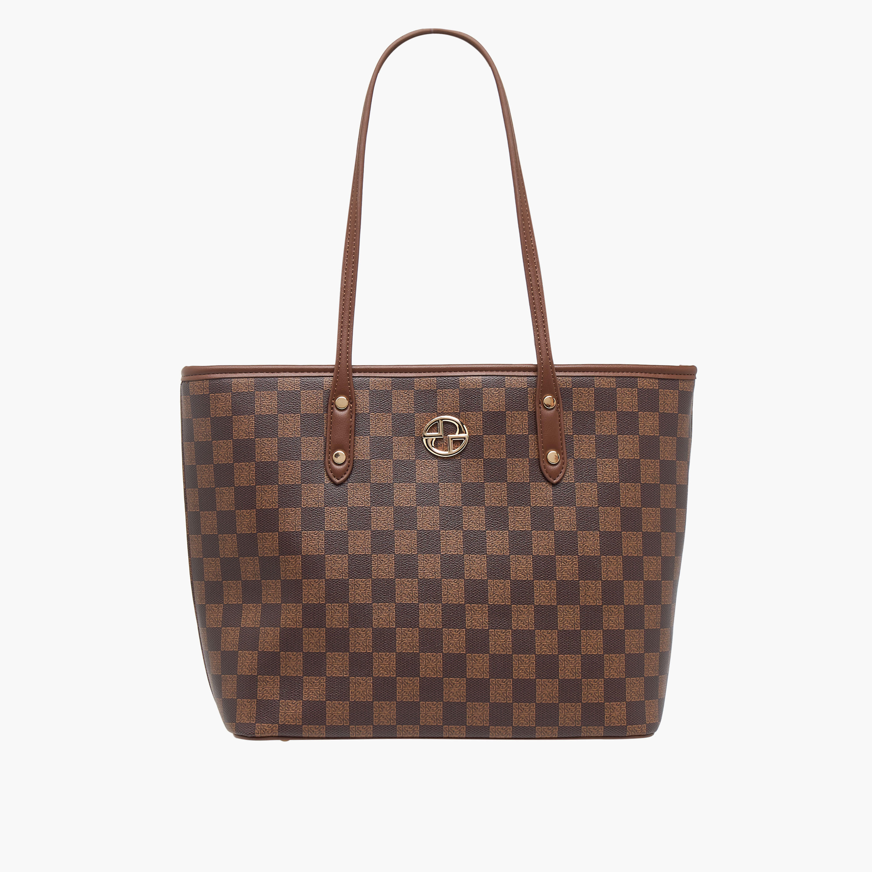 Sasha Tia Checked Tote Bag with Zip Closure-women-bagsandwallets-handbags-image-1