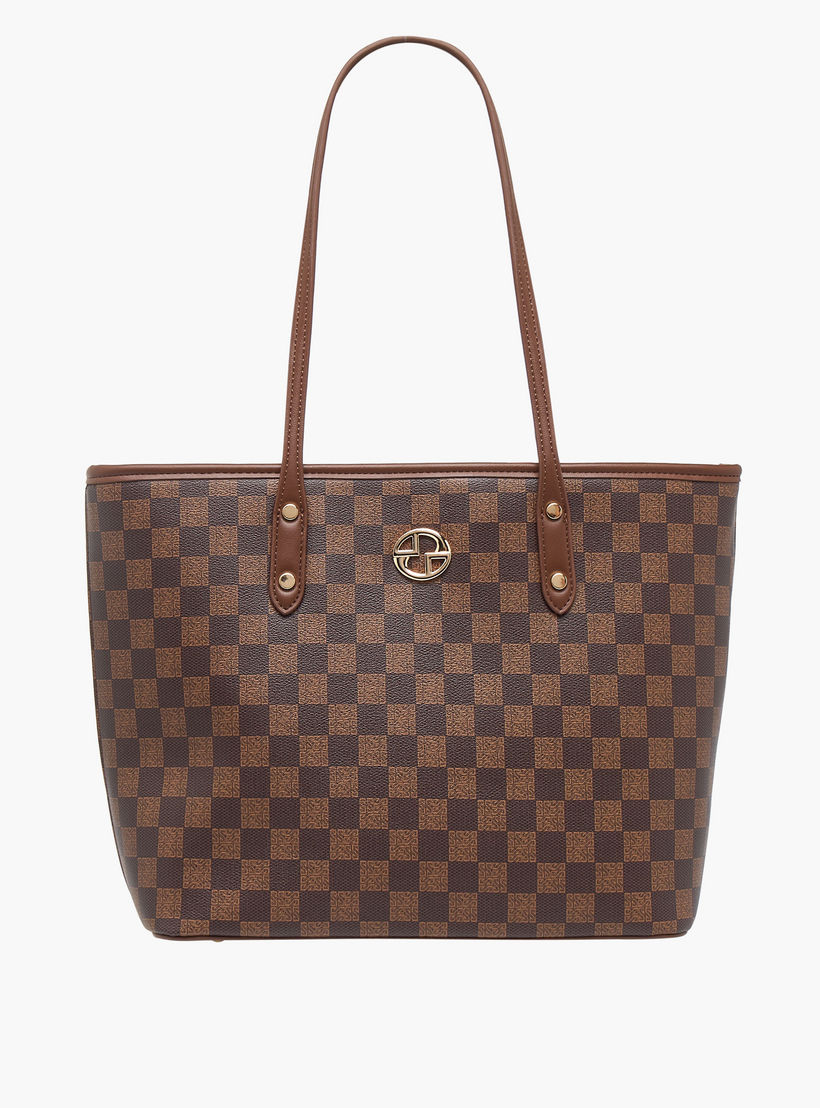 Sasha Tia Checked Tote Bag with Zip Closure-women-bagsandwallets-handbags-image-1