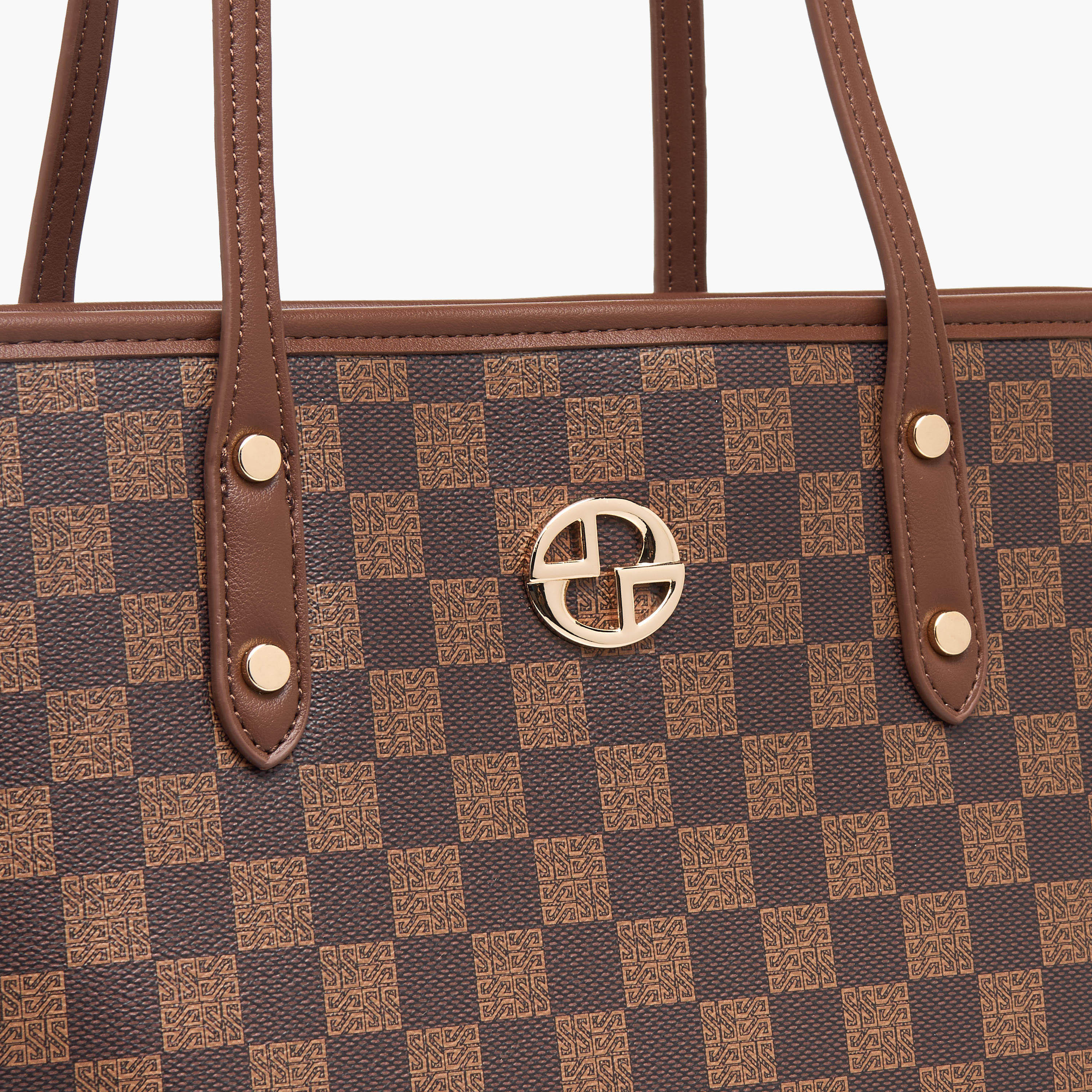 Sasha Tia Checked Tote Bag with Zip Closure-women-bagsandwallets-handbags-image-5