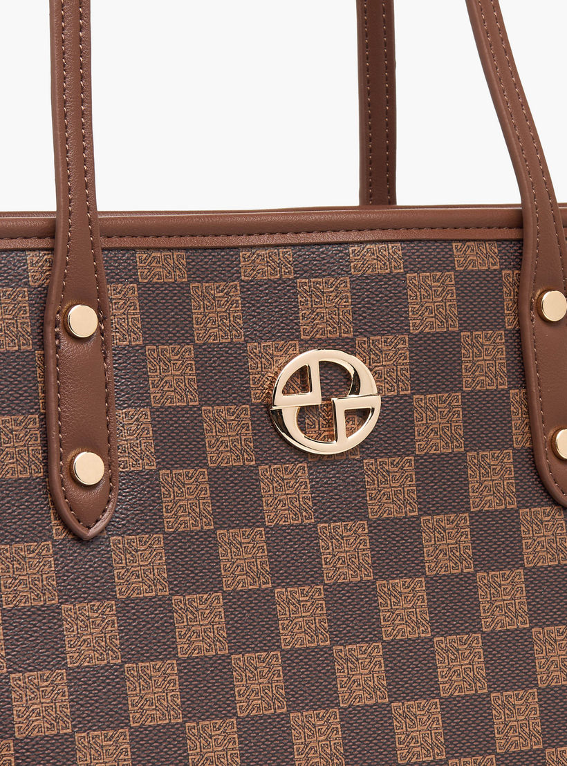 Sasha Tia Checked Tote Bag with Zip Closure-women-bagsandwallets-handbags-image-5