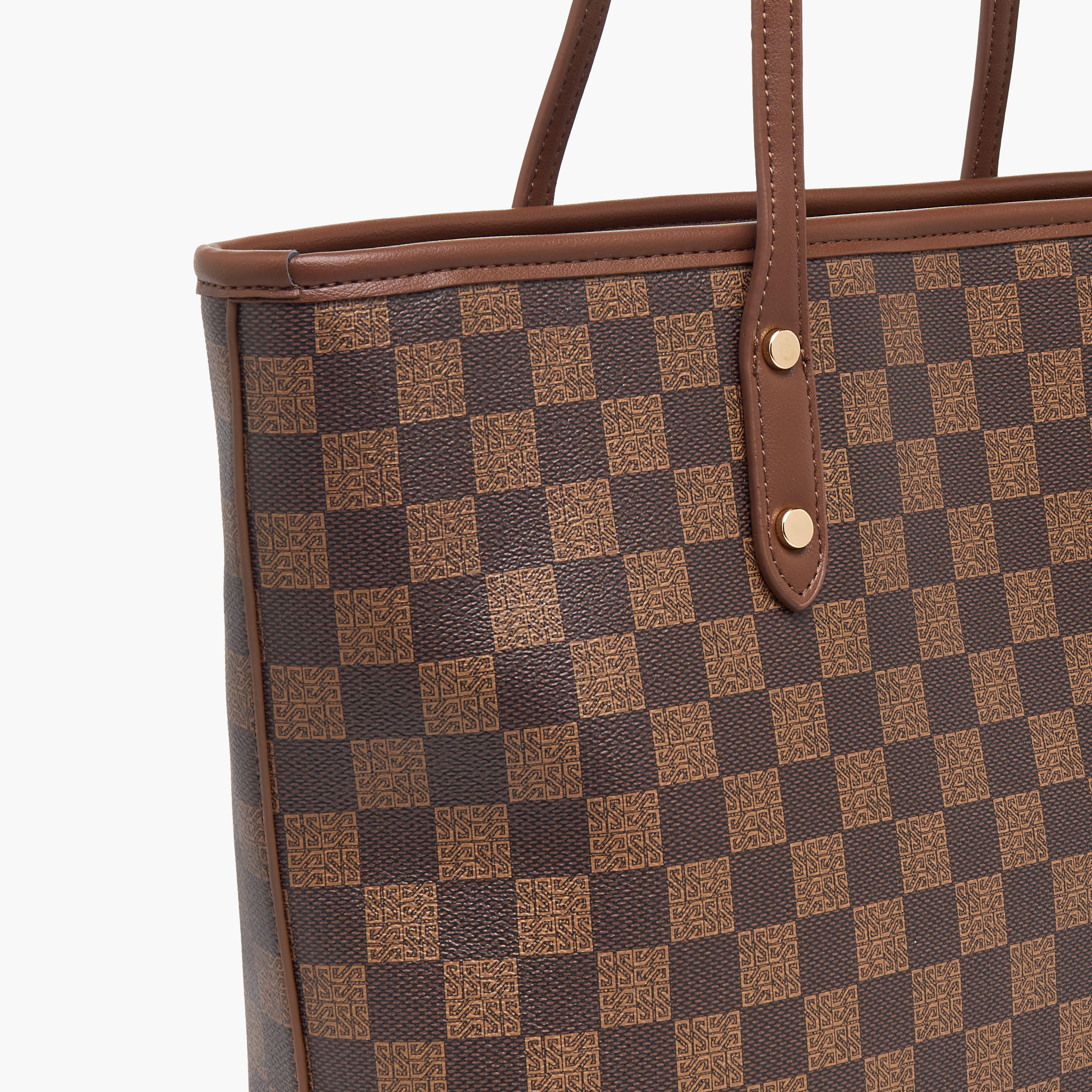 Sasha Tia Checked Tote Bag with Zip Closure-women-bagsandwallets-handbags-image-6