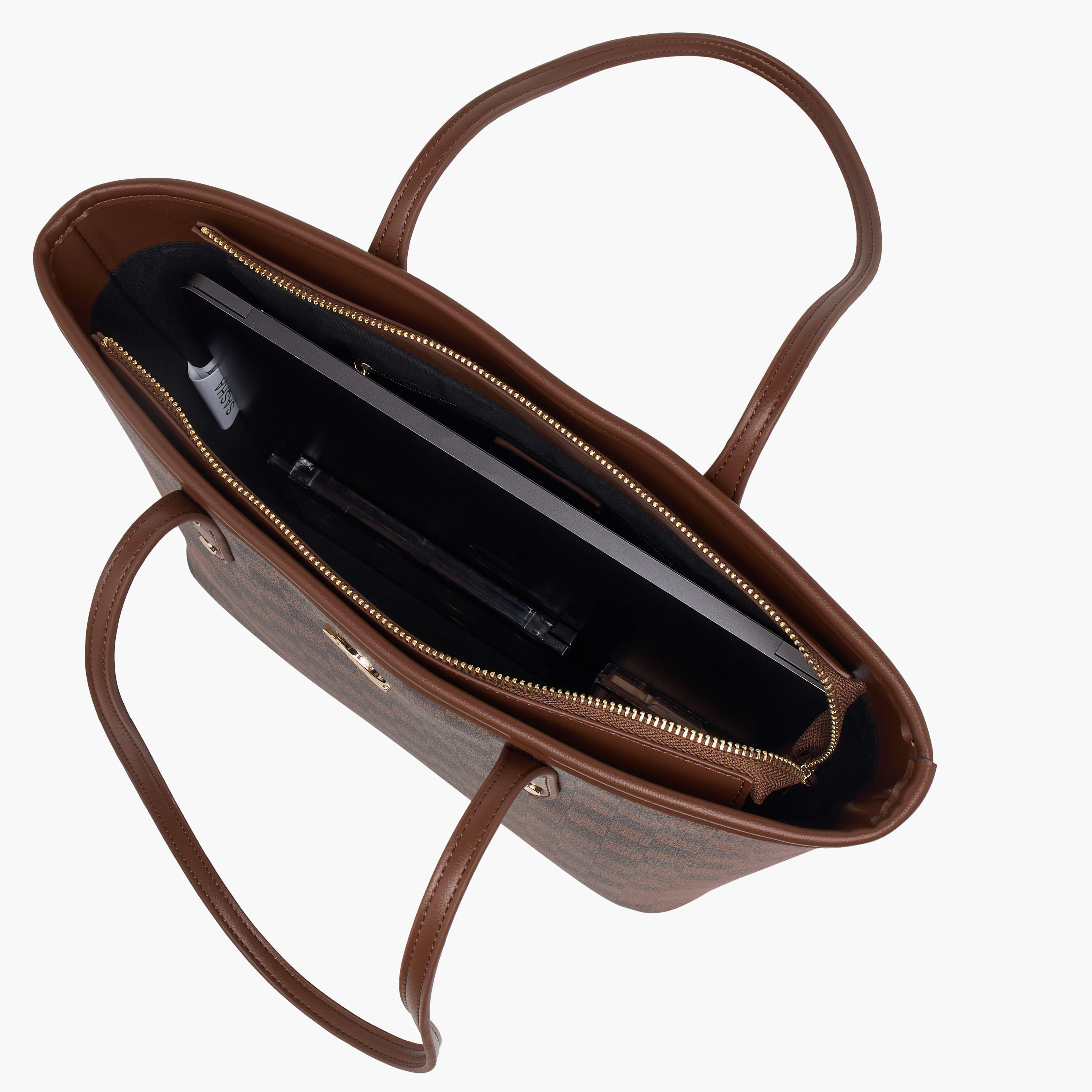 Sasha Tia Checked Tote Bag with Zip Closure-women-bagsandwallets-handbags-image-8