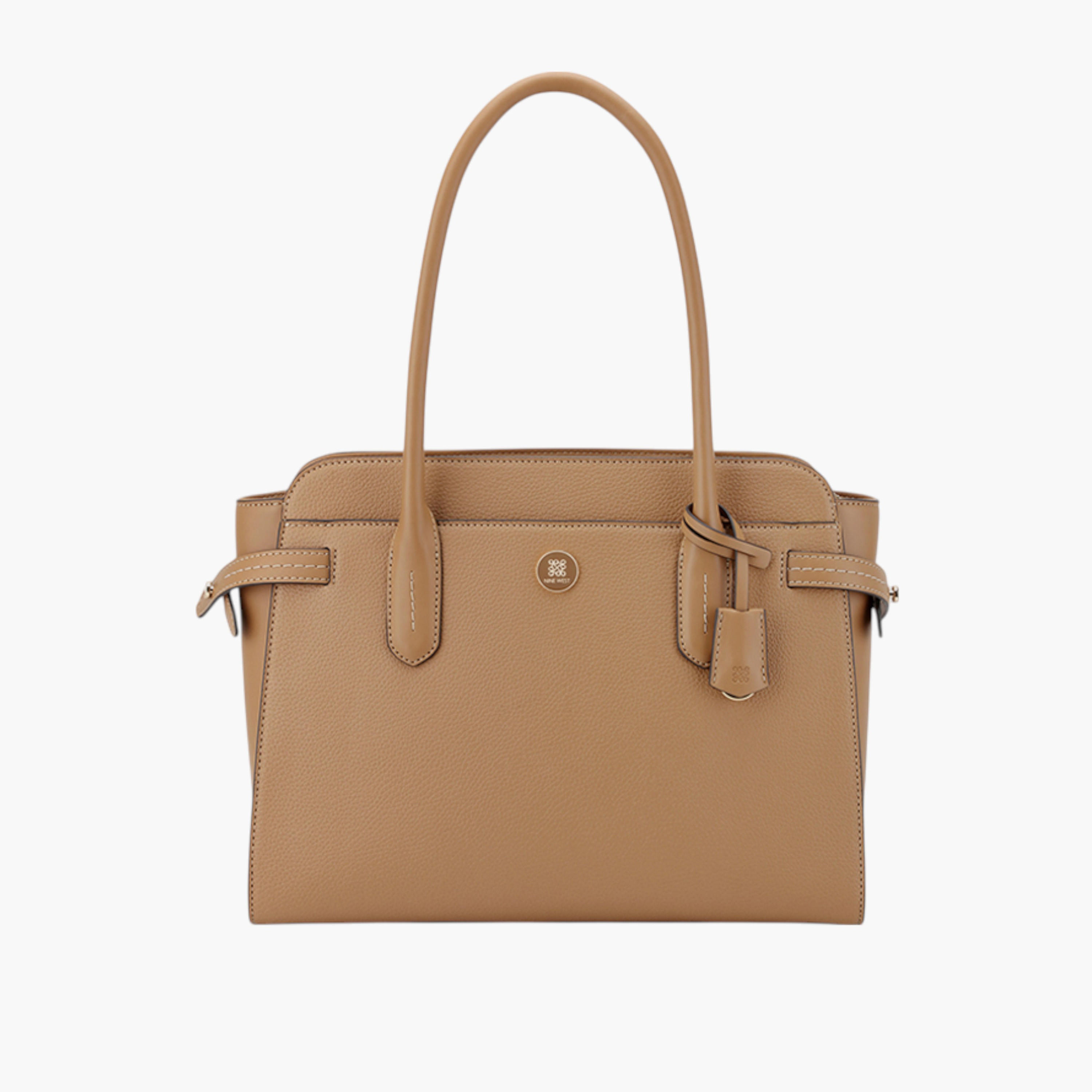 شنطة توتي سادة بمقابض مزدوجة وسحّاب إغلاق من ناين ويست-women-bagsandwallets-handbags-image-1