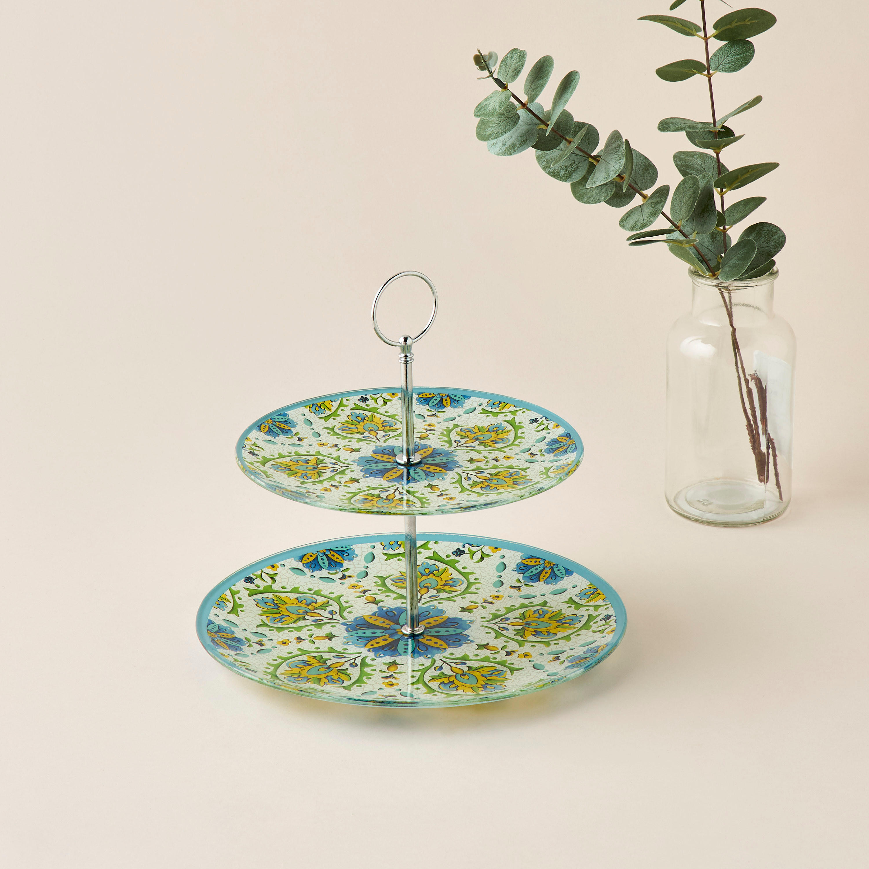 Lumira Printed 2-Tier Glass Cake Stand - 25 cms-household-dining-serveware-cakestands-image-1