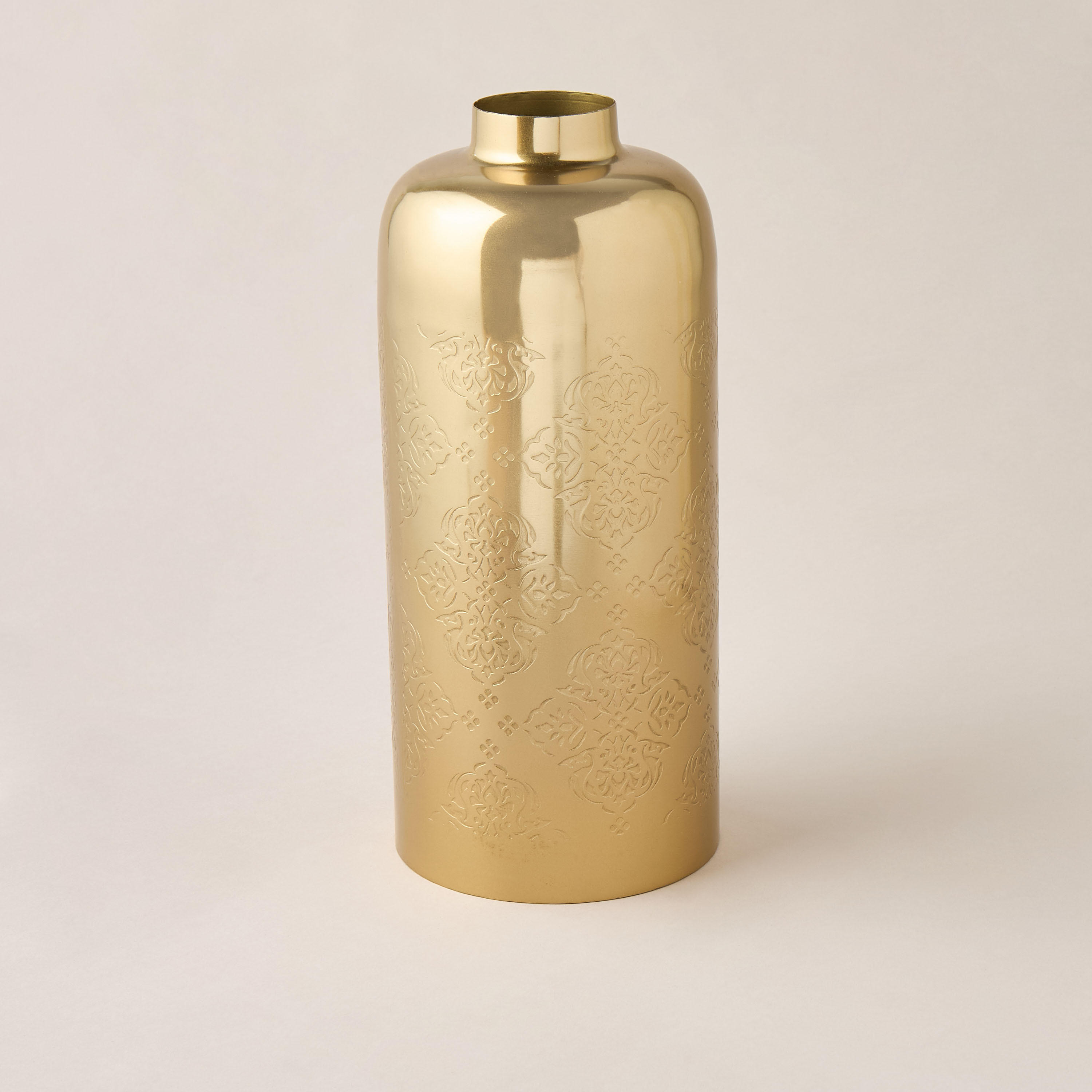 Floral Embossed Metal Vase - 13x13x31 cms-household-decor-vasesandbowls-image-1