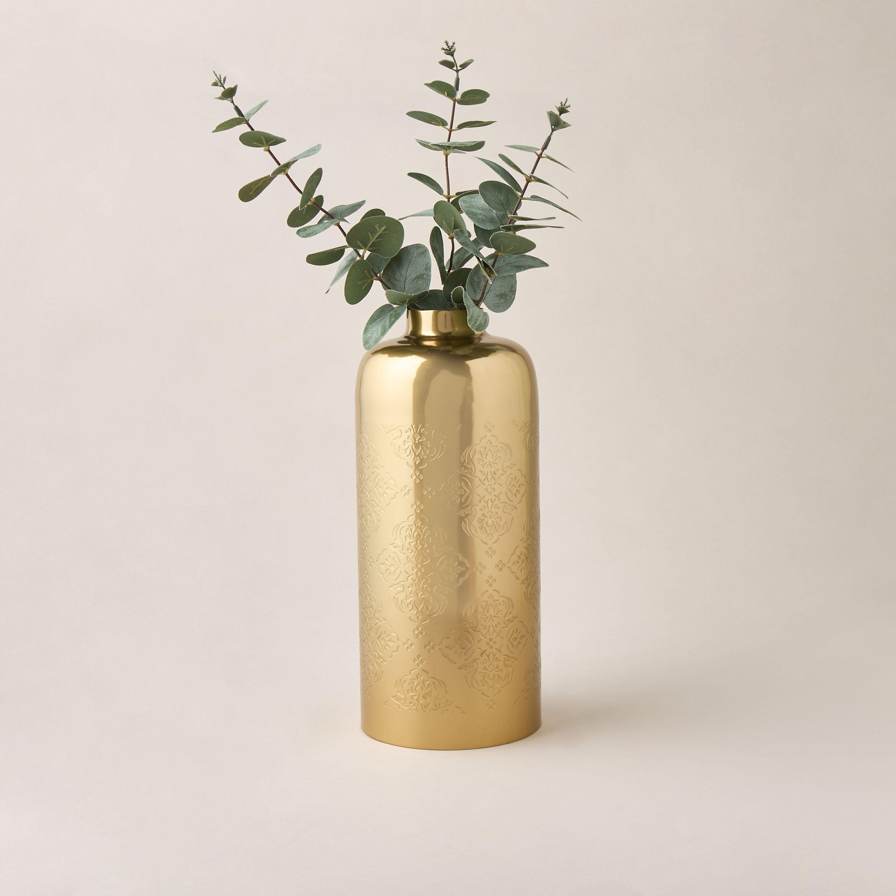Floral Embossed Metal Vase - 13x13x31 cms-household-decor-vasesandbowls-image-2