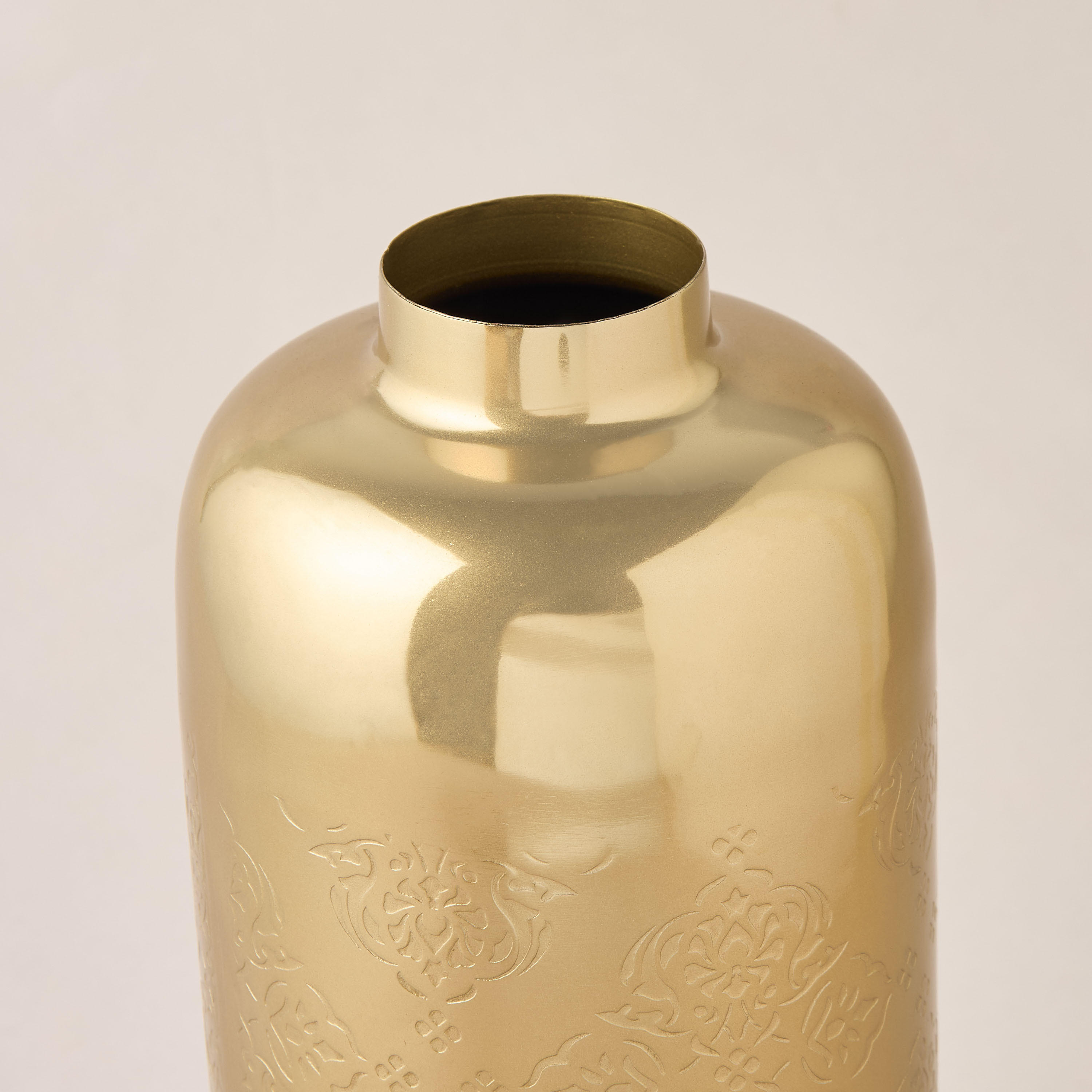 Floral Embossed Metal Vase - 13x13x31 cms-household-decor-vasesandbowls-image-4