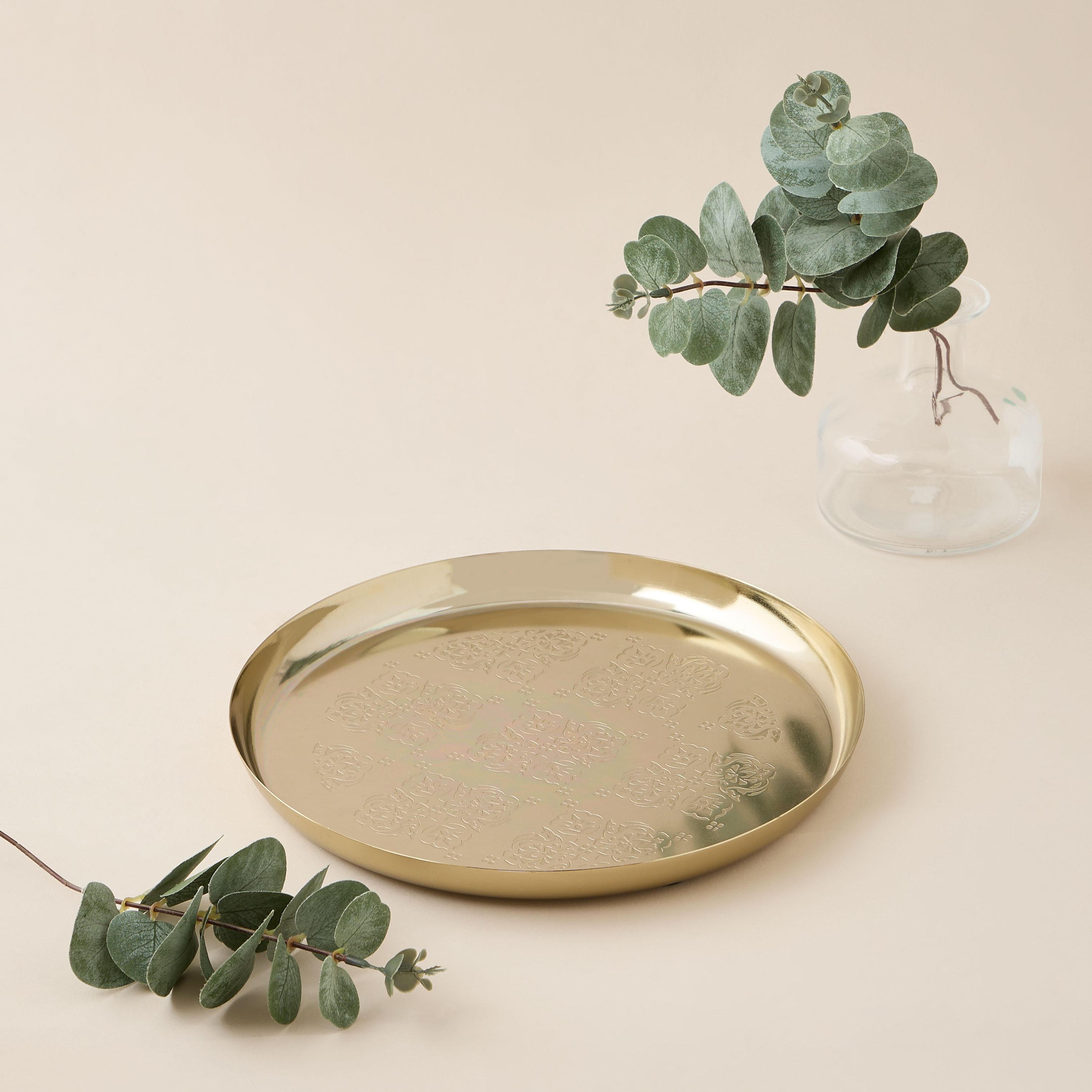 Floral Etched Decorative Tray - 25 cms-household-decor-boxesandtrays-image-2