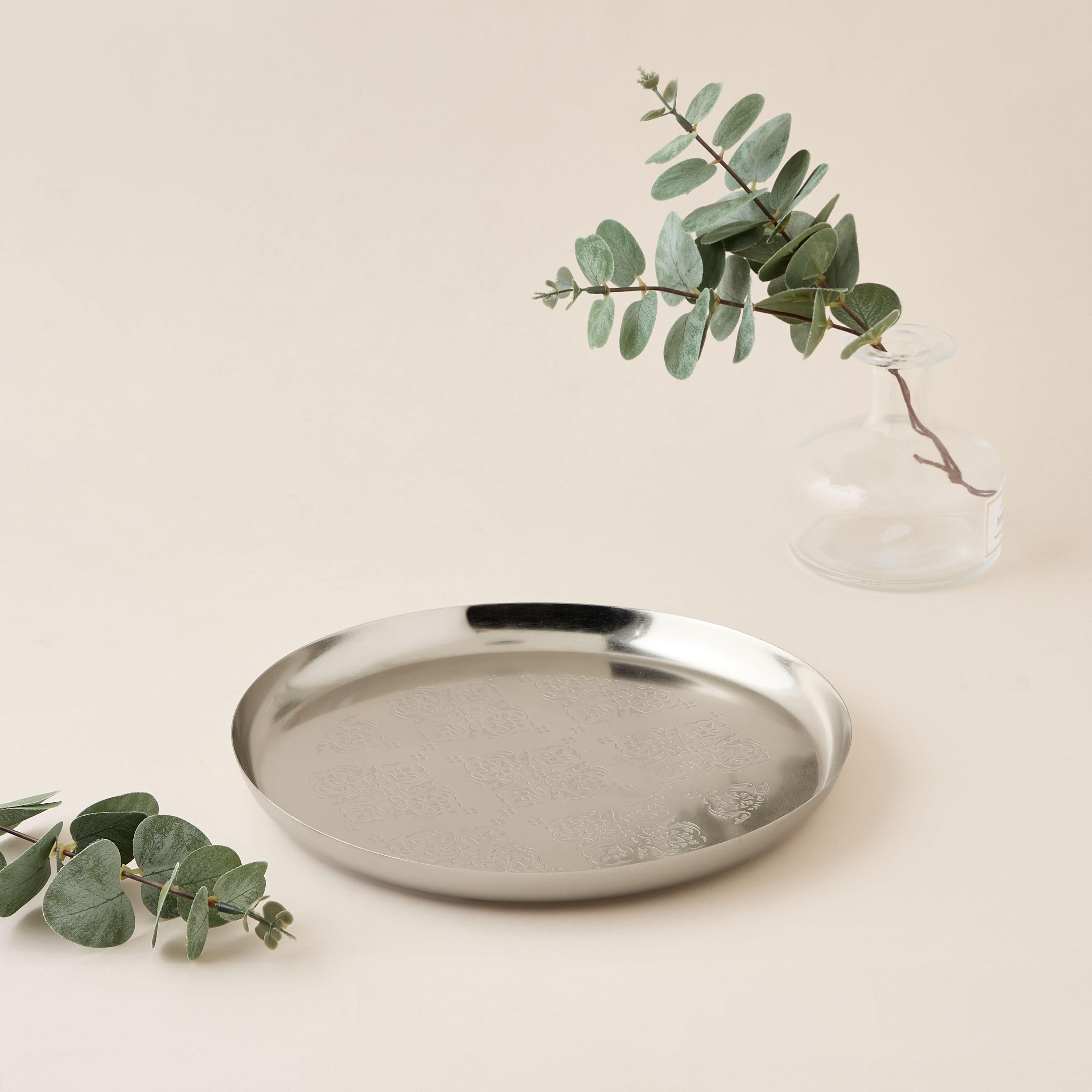 Floral Etched Decorative Tray - 25 cms-household-decor-boxesandtrays-image-2