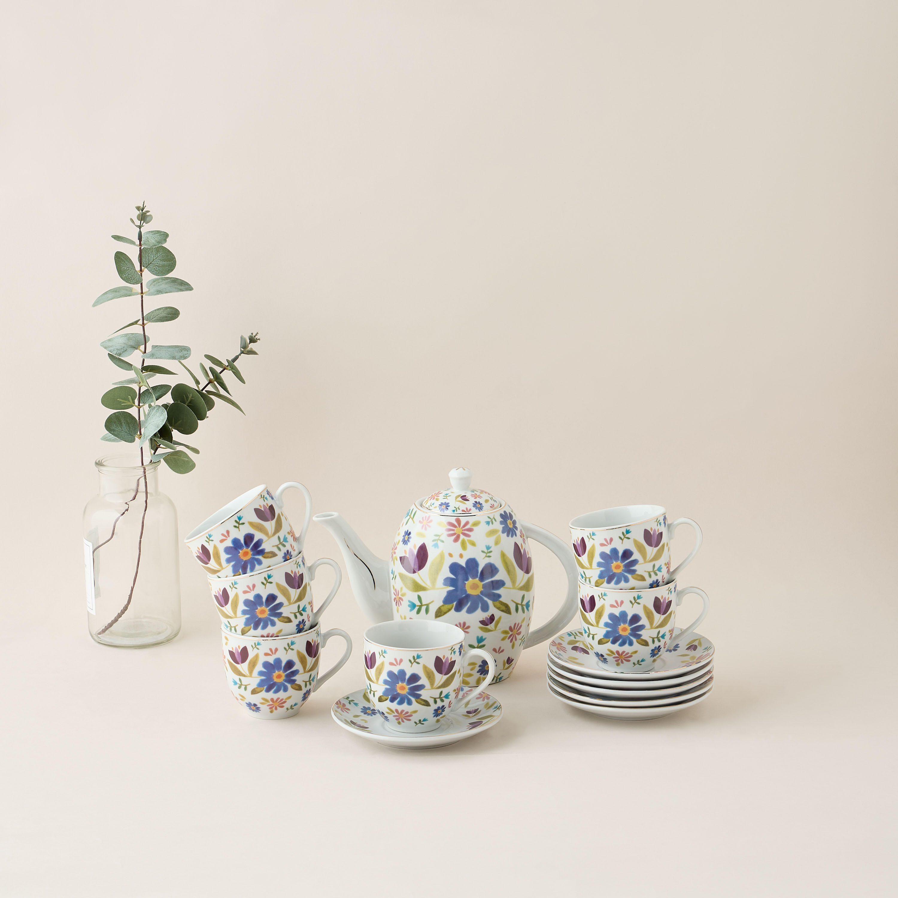Sylvara 13-Piece Floral Print Ceramic Tea Set-household-dining-teaandcoffee-teaandcoffeesets-image-1