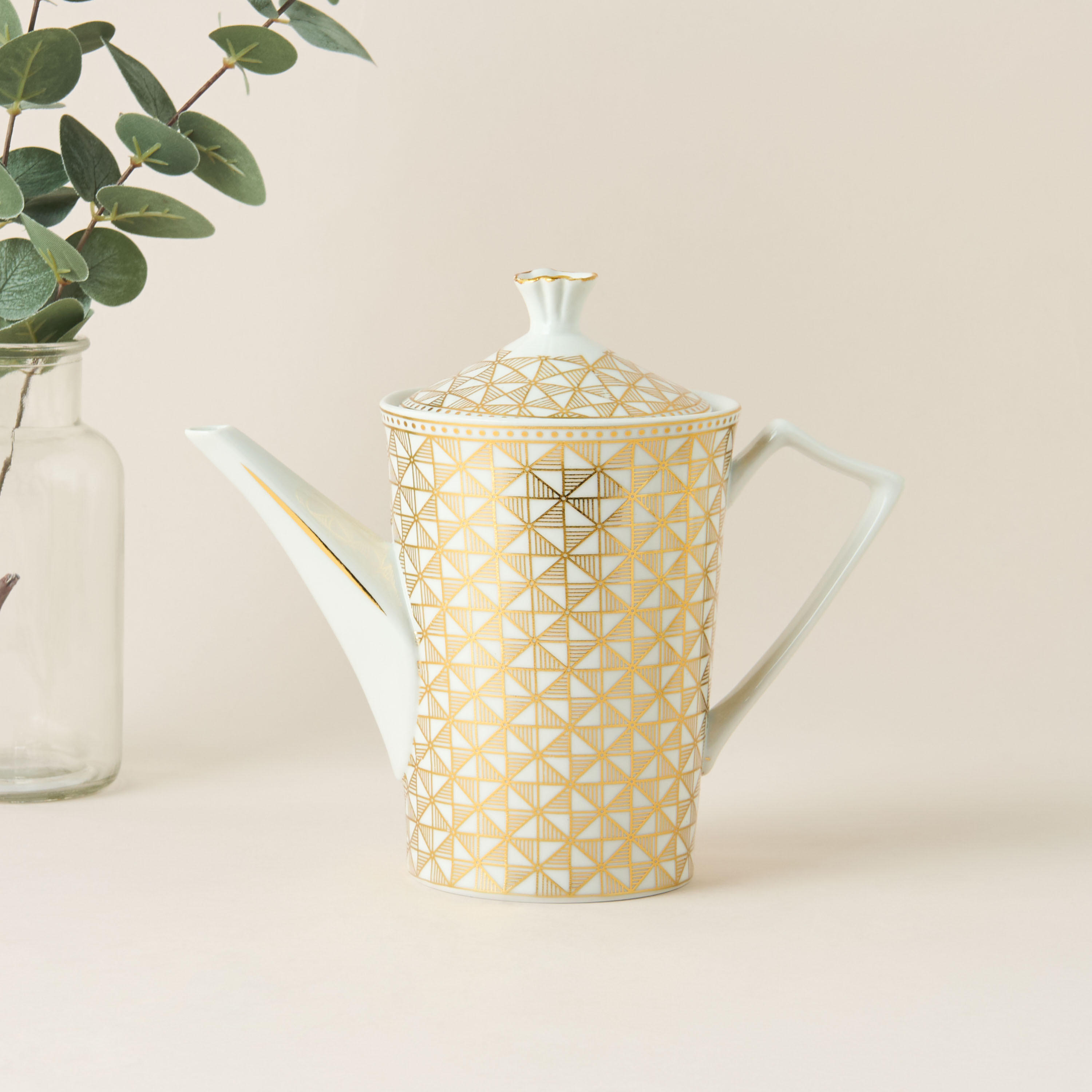 Linear Luxe Geometric Print 13-Piece Porcelain Cup and Saucer Set with Teapot-household-dining-teaandcoffee-teaandcoffeesets-image-3