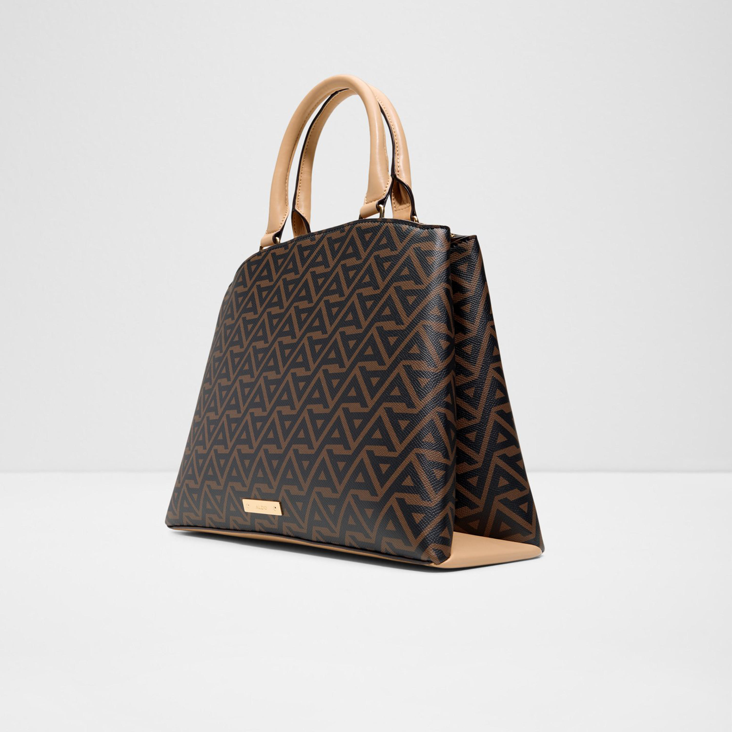 Aldo Astraei Monogram Double Handle Shoulder Bag with Zipper and Detachable Strap-women-bagsandwallets-handbags-image-2