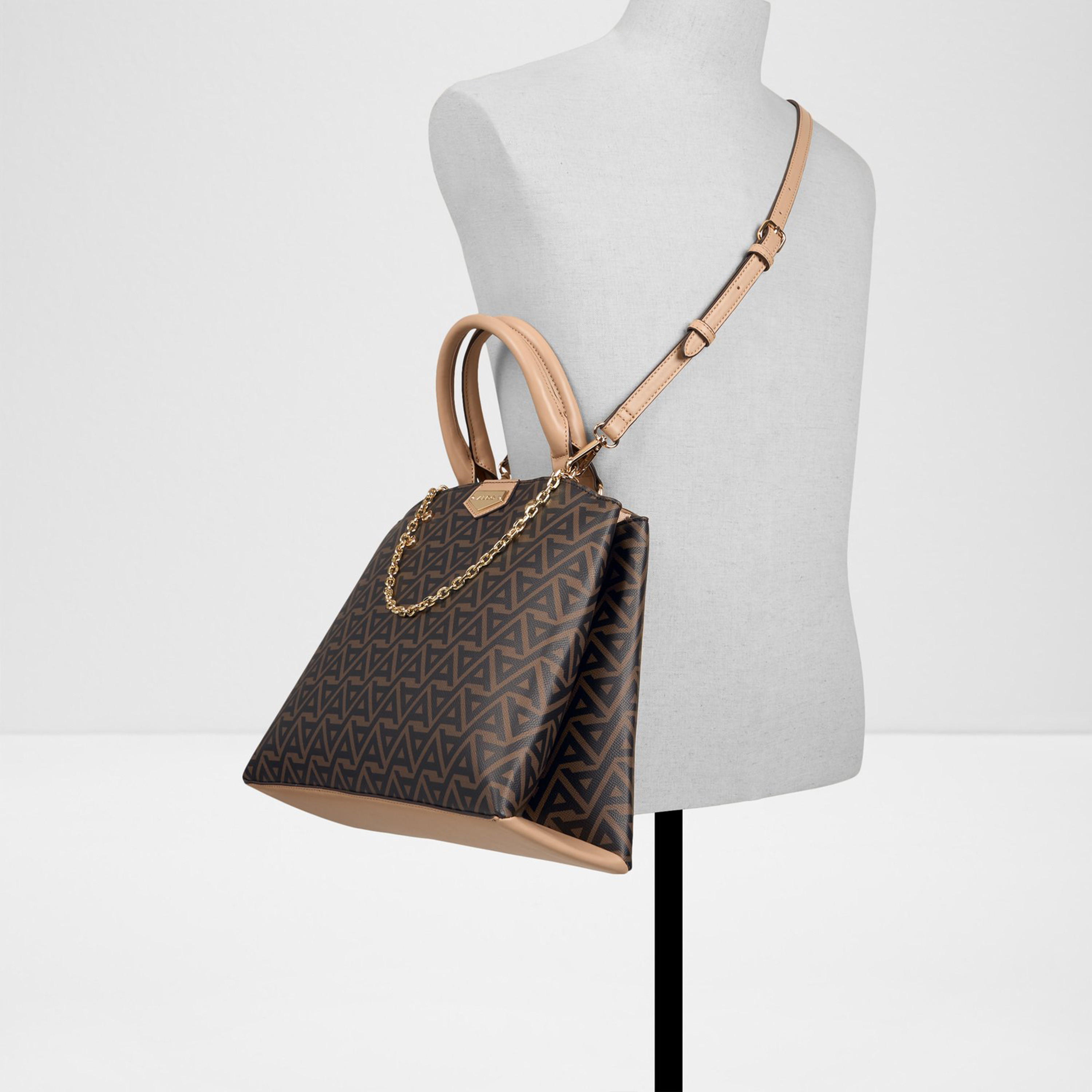 Aldo Astraei Monogram Double Handle Shoulder Bag with Zipper and Detachable Strap-women-bagsandwallets-handbags-image-4