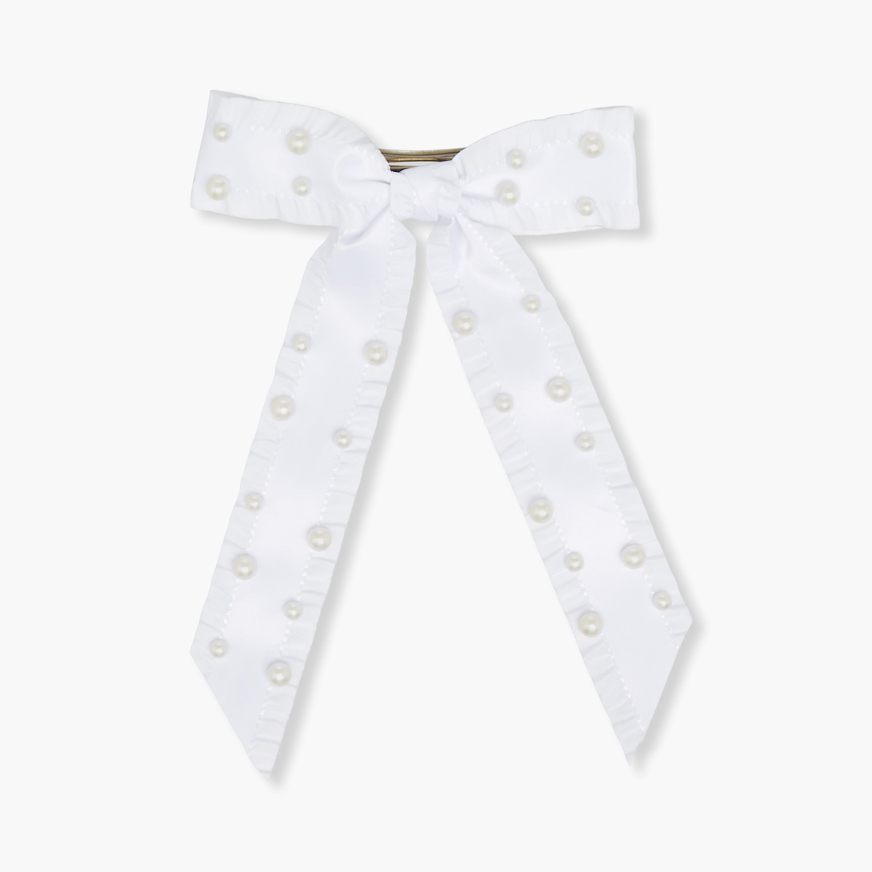 Bow Shaped Hair Clip with Pearl Embellishments-women-hairaccessories-clips-image-1