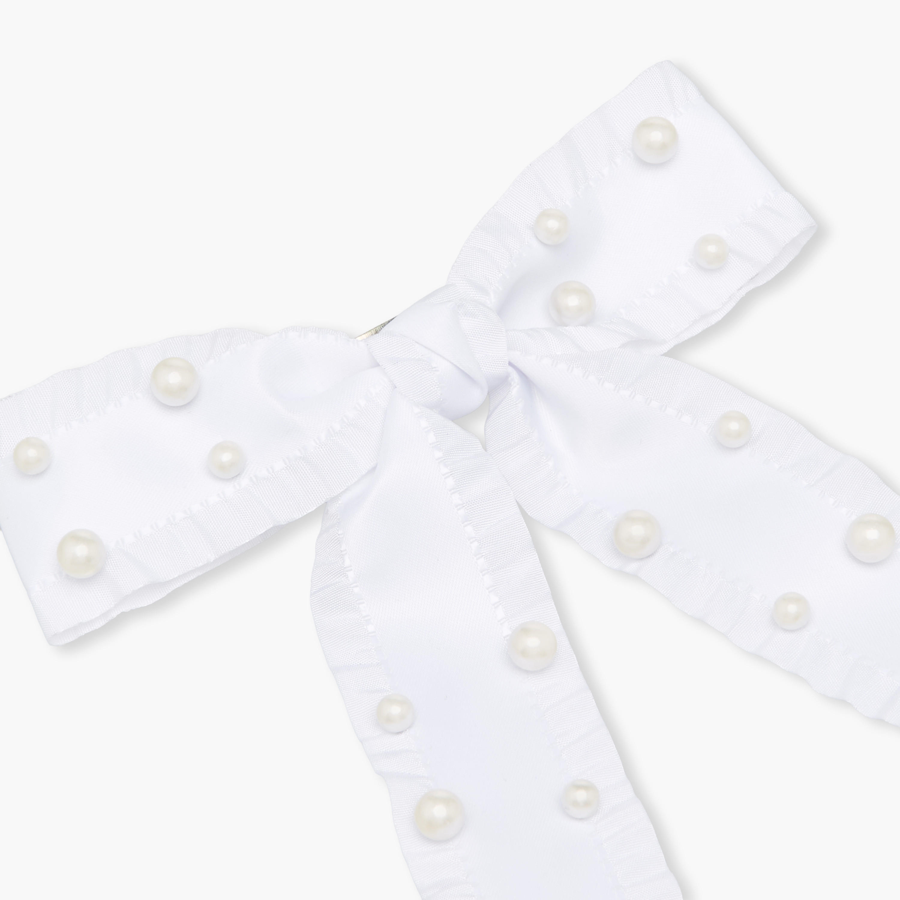 Bow Shaped Hair Clip with Pearl Embellishments-women-hairaccessories-clips-image-2