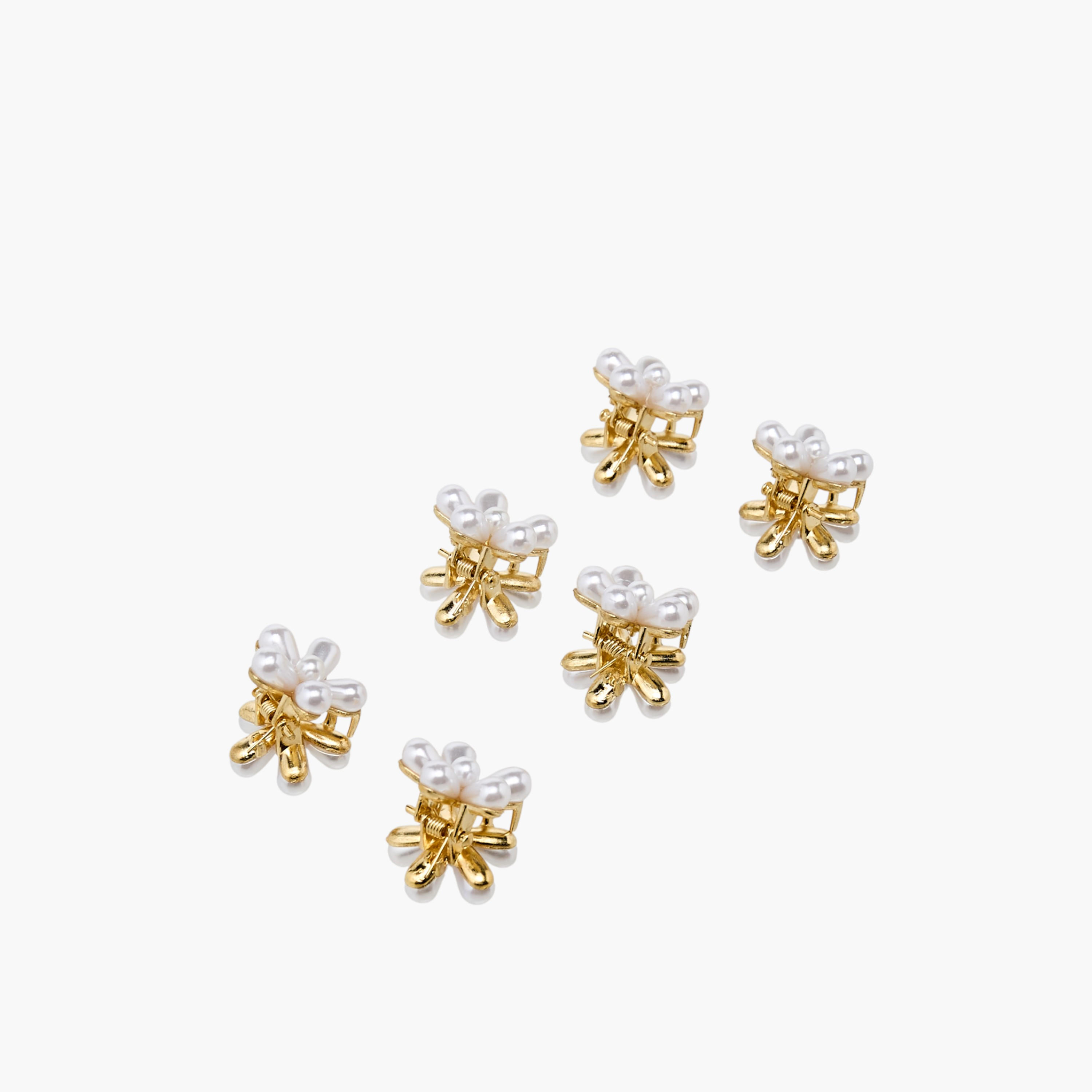 Pack of 6 Floral Hair Clip with Pearl Embellished Detail-women-hairaccessories-clamps-image-3