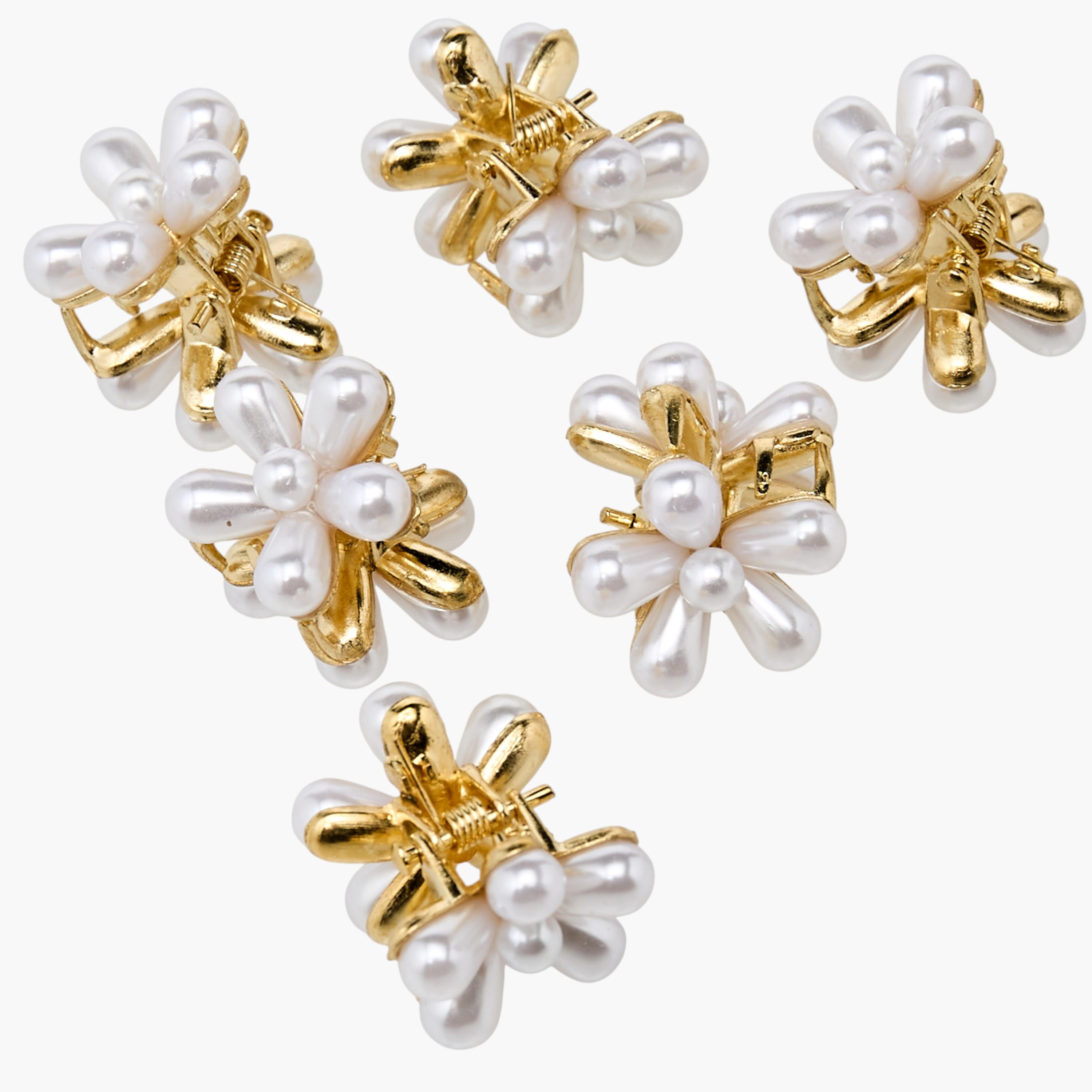Pack of 6 Floral Hair Clip with Pearl Embellished Detail-women-hairaccessories-clamps-image-4