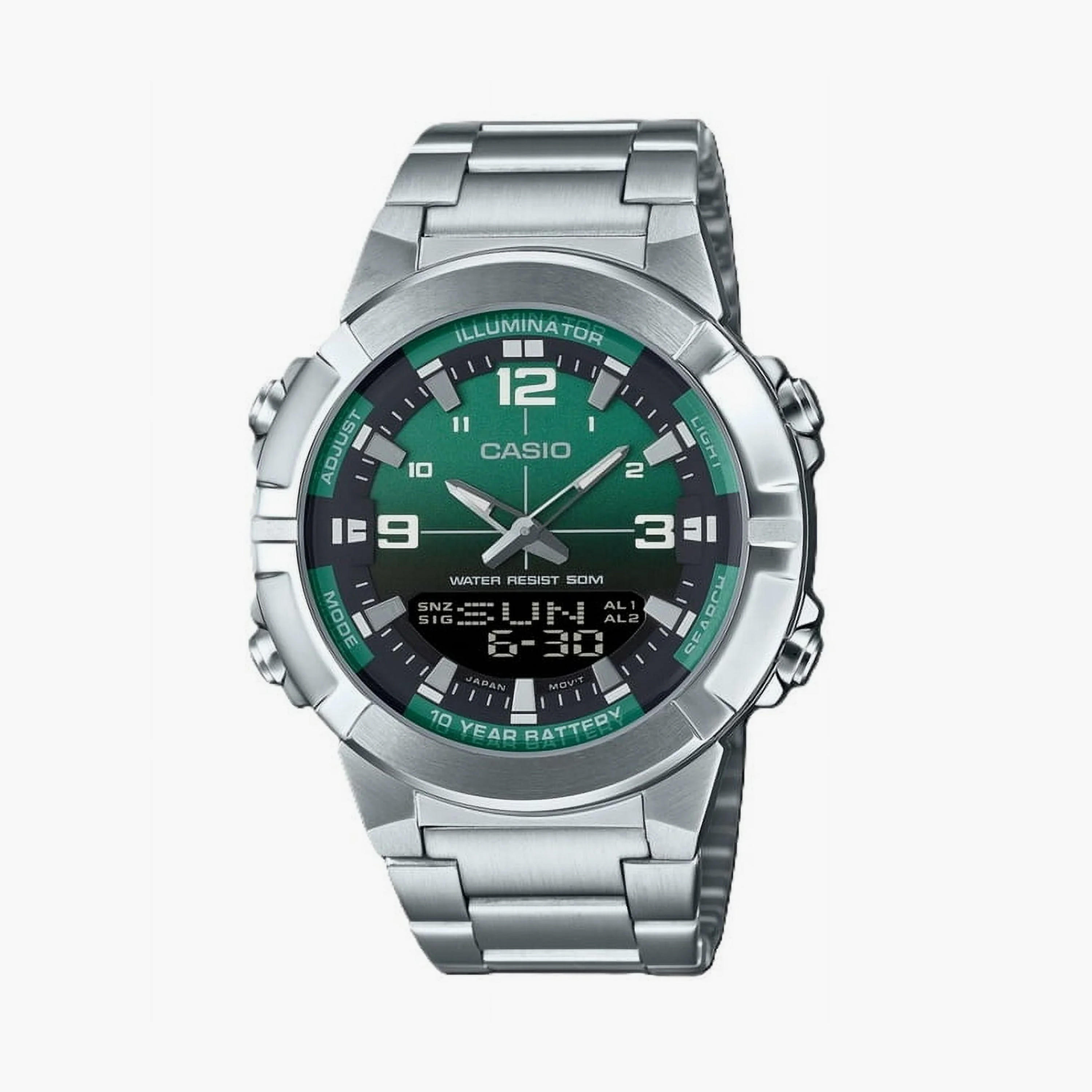 Casio Men's 44MM Silver Analog-Digital Stainless Steel Strap Watch | AMW-870DA-3AVDF-men-watchesandjewellery-watches-image-1