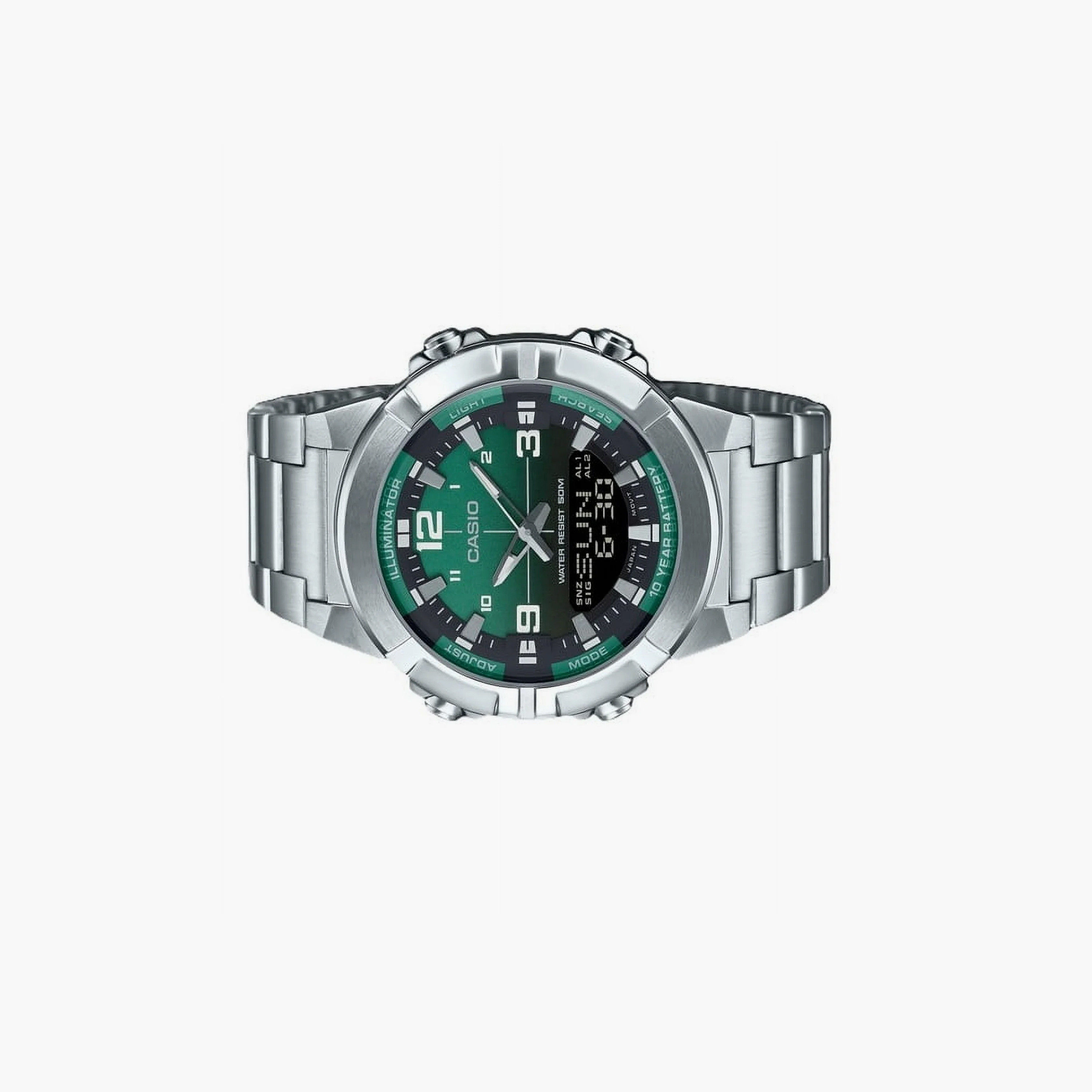 كاسيو- ساعة رجالية تناظرية/رقمية سوار ستانلس ستيل لون فضي 44 مم | AMW-870DA-3AVDF-men-watchesandjewellery-watches-image-2