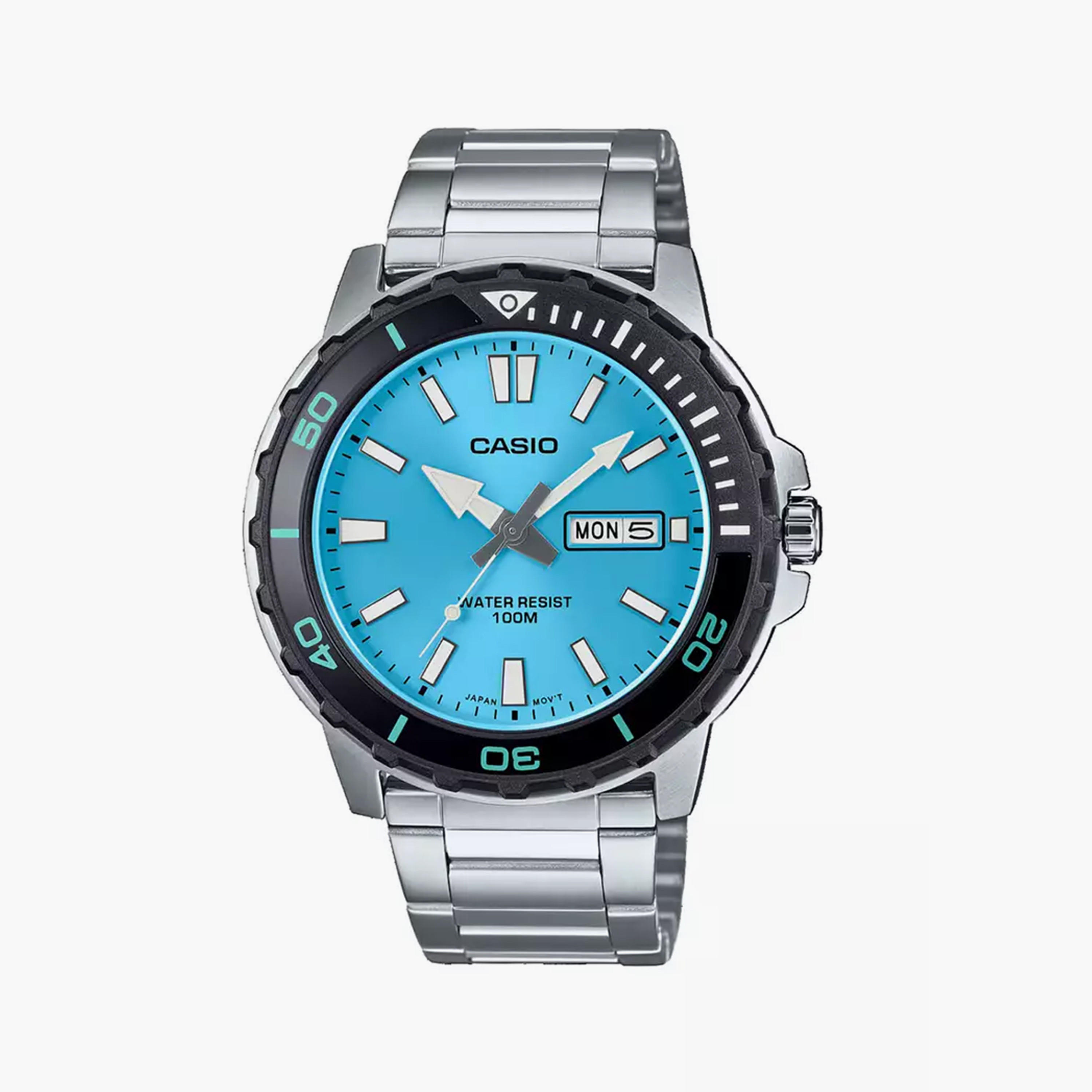 كاسيو- ساعة رجالية تناظرية حزام ستانلس ستيل لون فضي  44 مم | MTD-125D-2A3VDF-men-watchesandjewellery-watches-image-1
