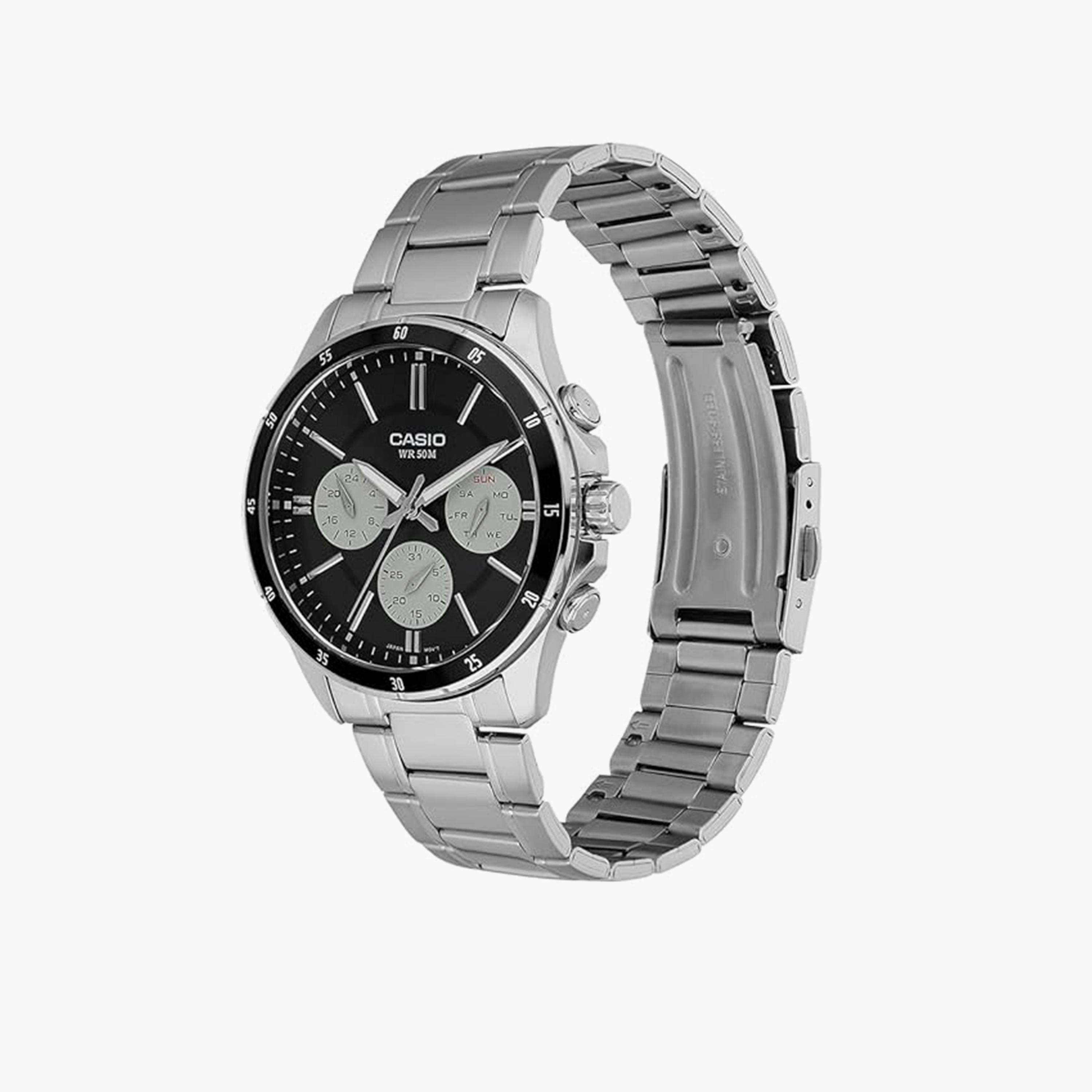 كاسيو- ساعة رجالية تناظرية حزام ستانلس ستيل لون فضي  43 مم | MTP-1374D-1A3VDF-men-watchesandjewellery-watches-image-2