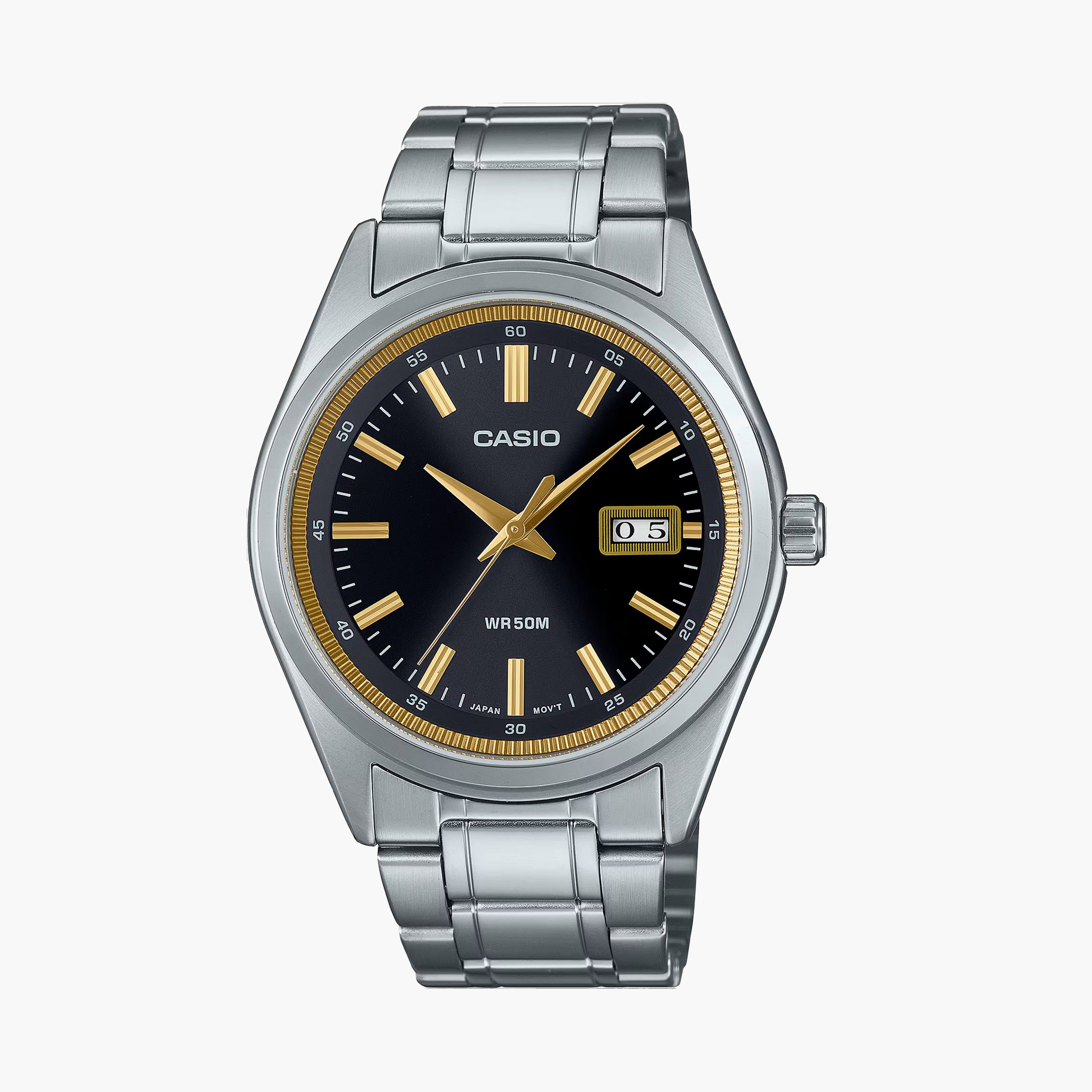 كاسيو- ساعة رجالية تناظرية حزام ستانلس ستيل لون فضي 41 مم | MTP-B180D-1A2VDF-men-watchesandjewellery-watches-image-1