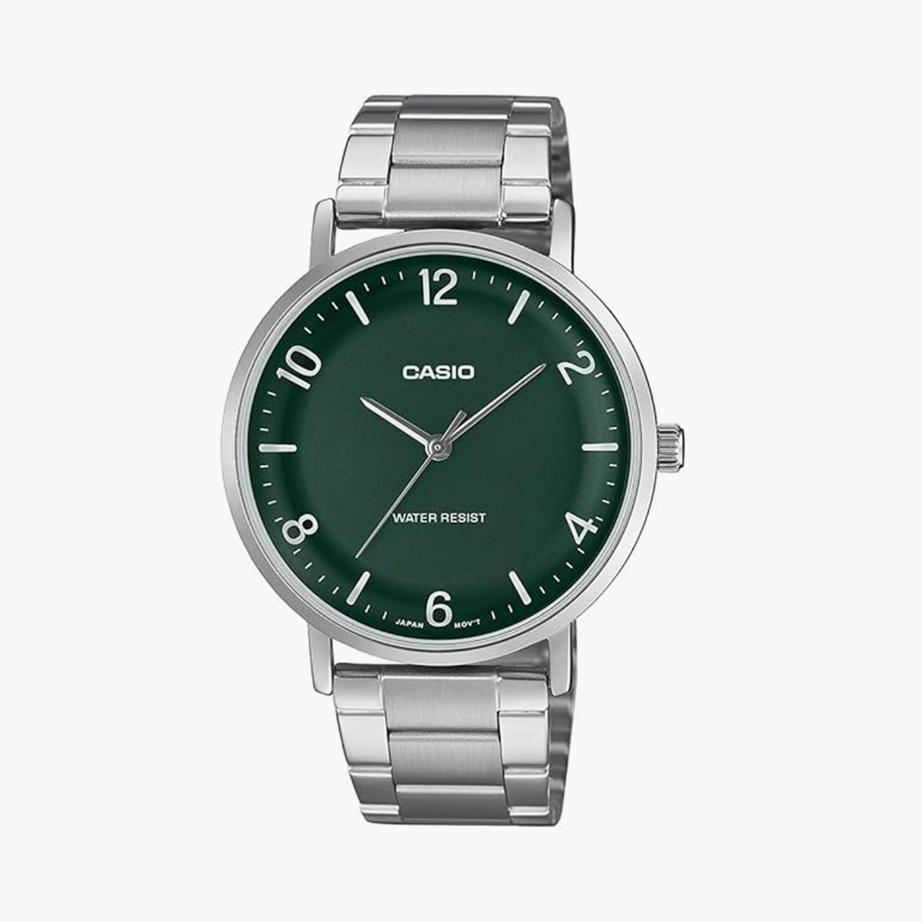 كاسيو- ساعة رجالية تناظرية حزام ستانلس ستيل لون فضي  40 مم | MTP-VT03D-3BDF-men-watchesandjewellery-watches-image-1