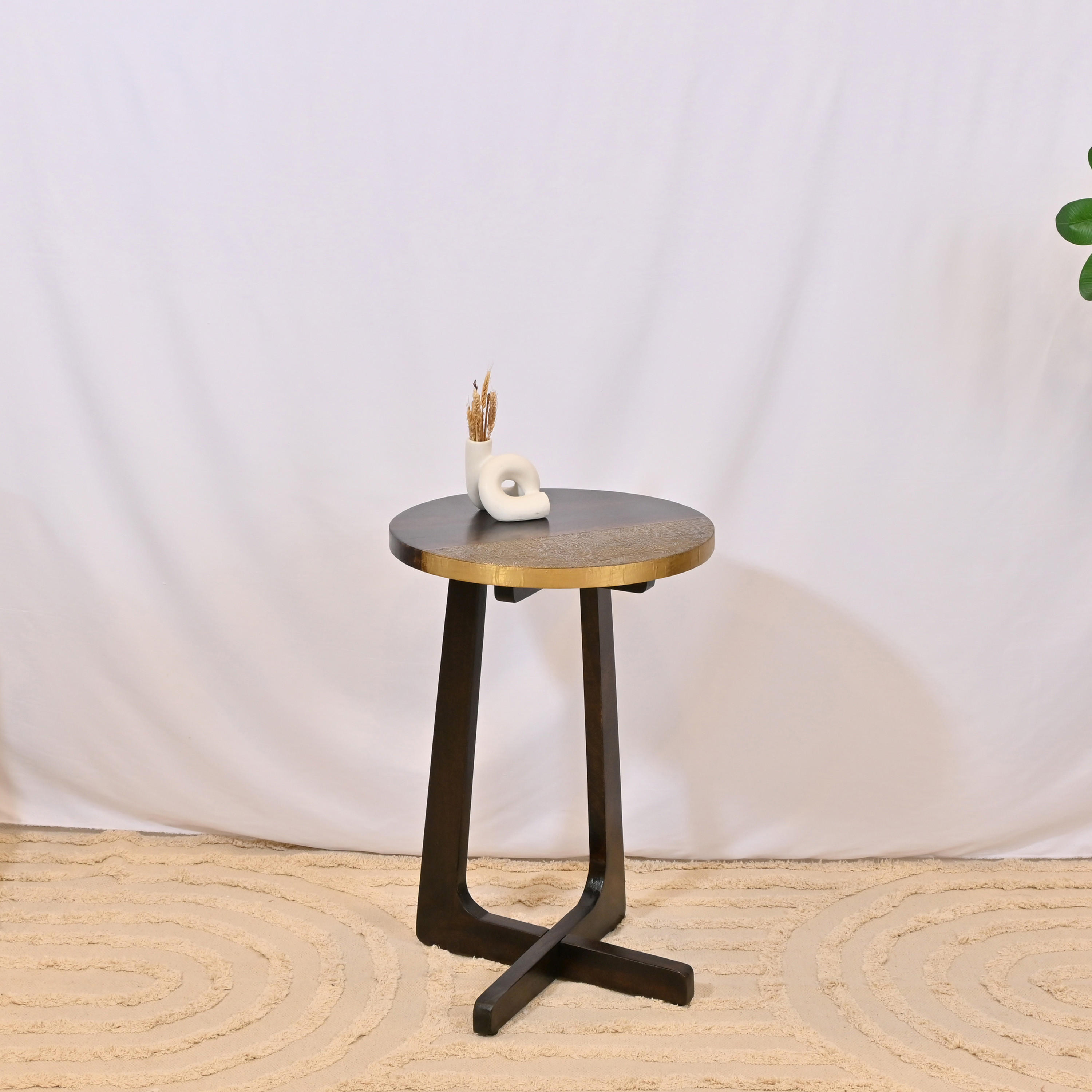 #confirm dimensions# Crafted by Lifestyle Round Wooden Top End Table with Metal Accent - 90x45 cms-furniture-livingroom-sideandendtables-image-1