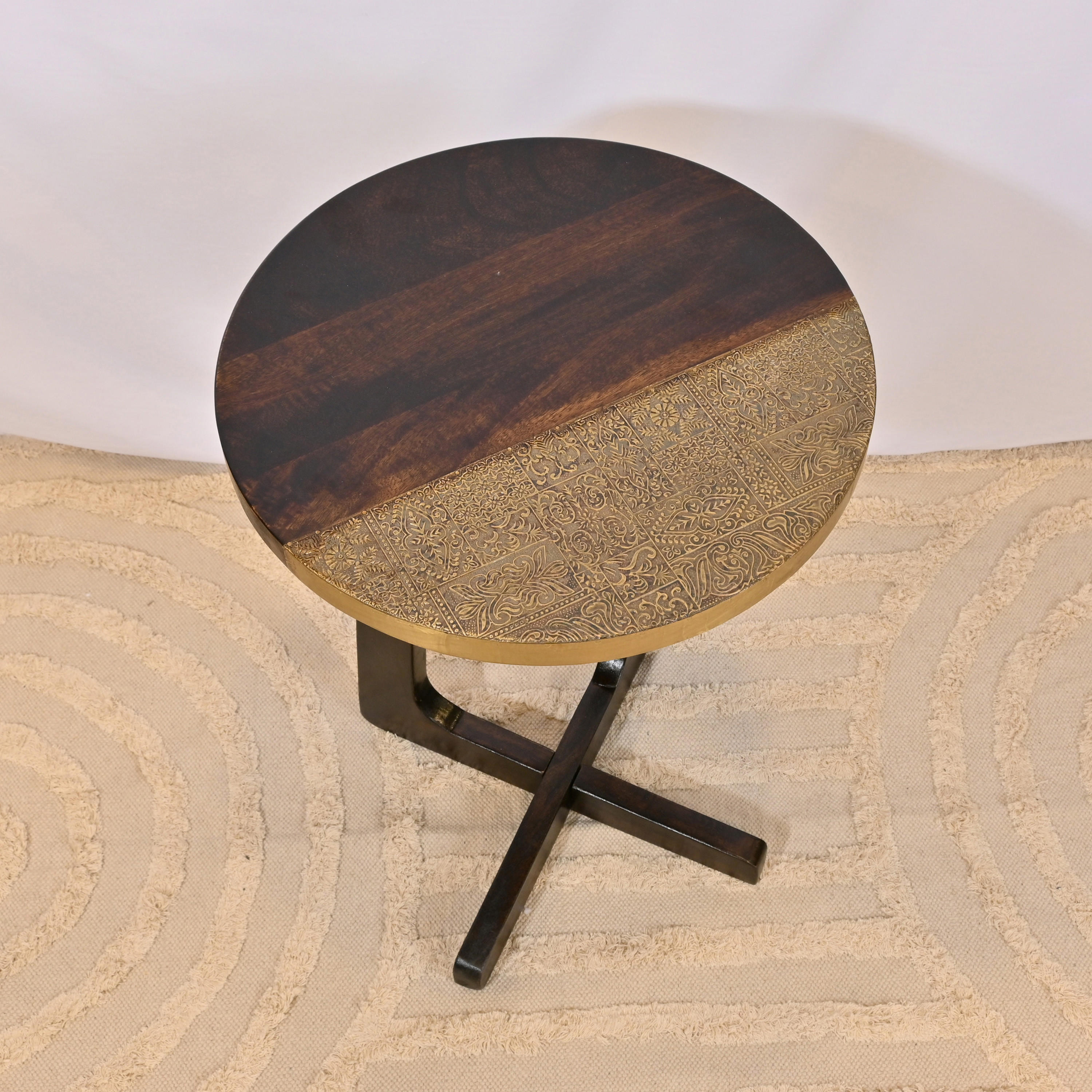 #confirm dimensions# Crafted by Lifestyle Round Wooden Top End Table with Metal Accent - 90x45 cms-furniture-livingroom-sideandendtables-image-3