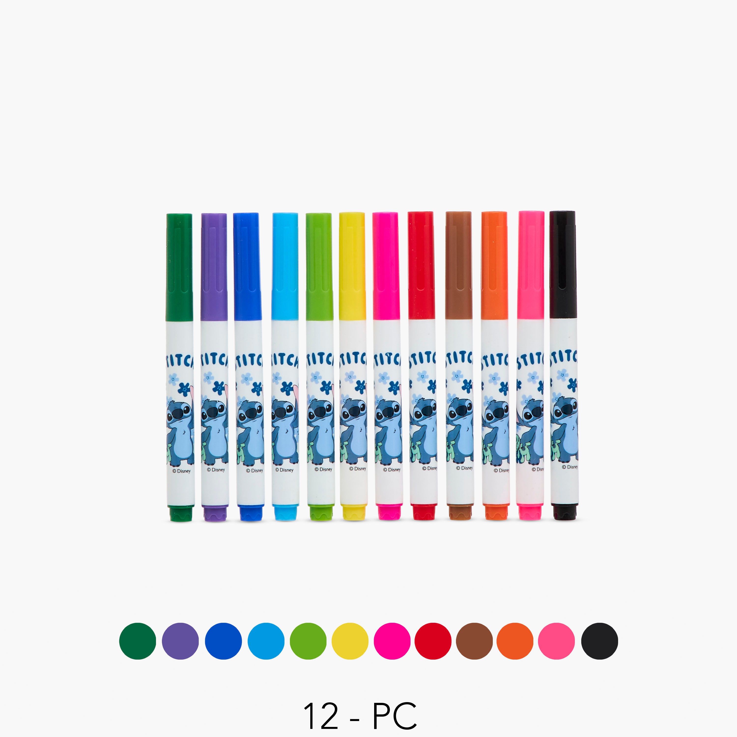 مجموعة أقلام تلوين قابلة للغسل 12 قطعة بطبعات ستيتش من ديزني-school-stationery-pensandpencils-image-1