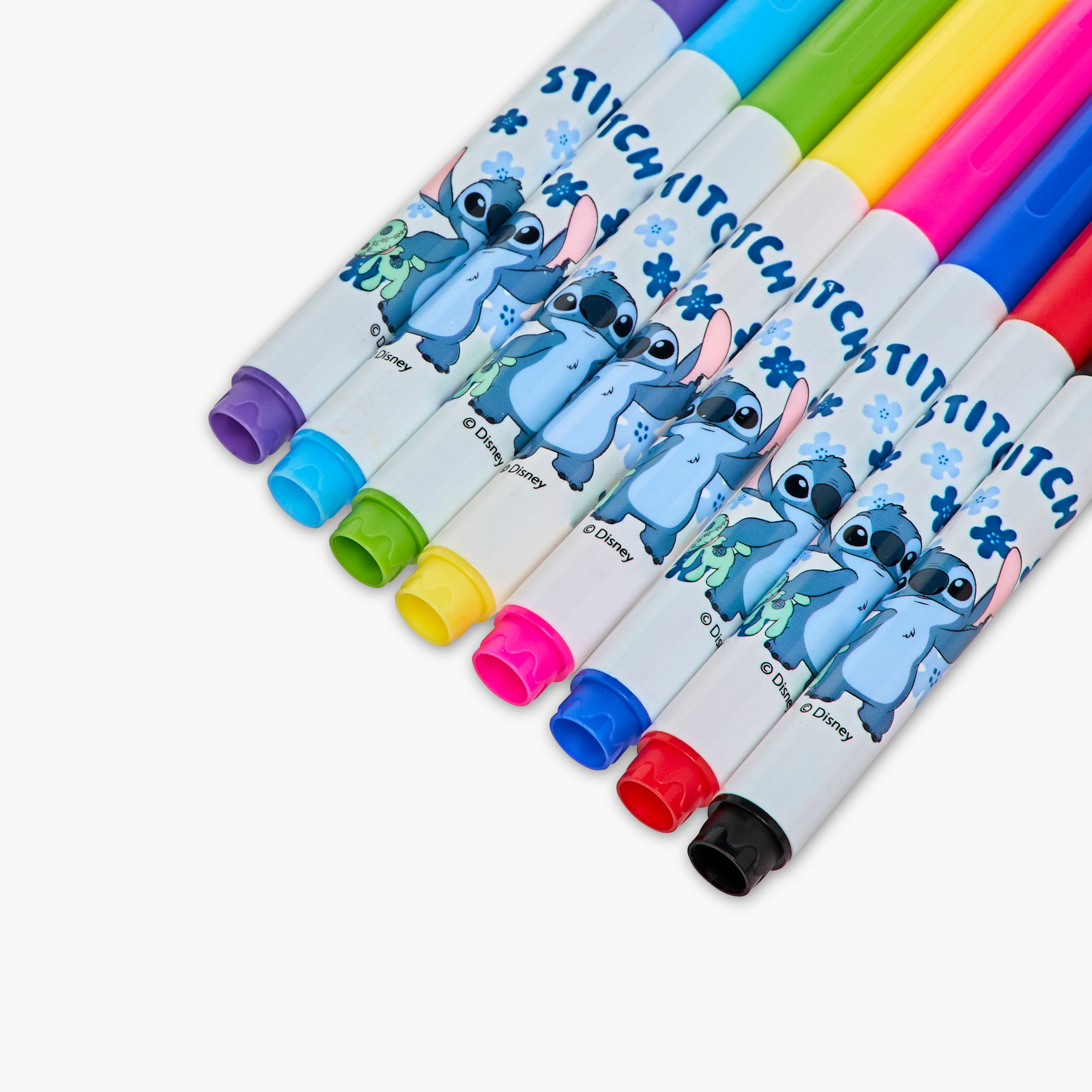 مجموعة أقلام تلوين قابلة للغسل 12 قطعة بطبعات ستيتش من ديزني-school-stationery-pensandpencils-image-4
