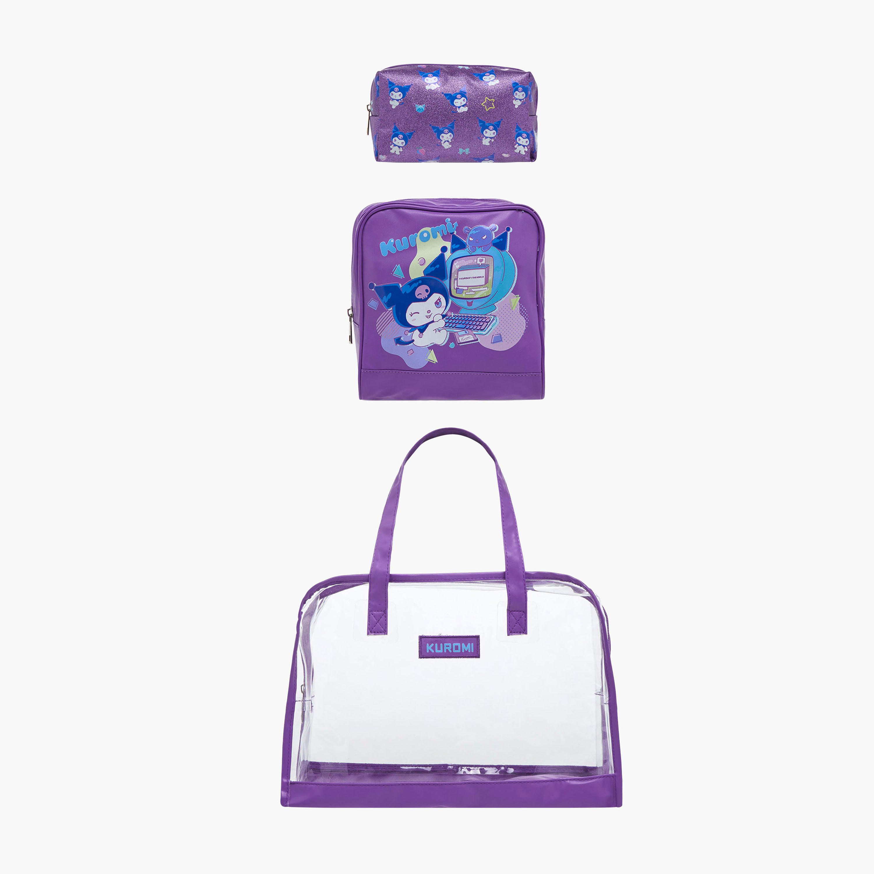 Sanrio 3-Piece Kuromi Print Cosmetic Bag Set-school-lunchessentials-lunchbags-image-1