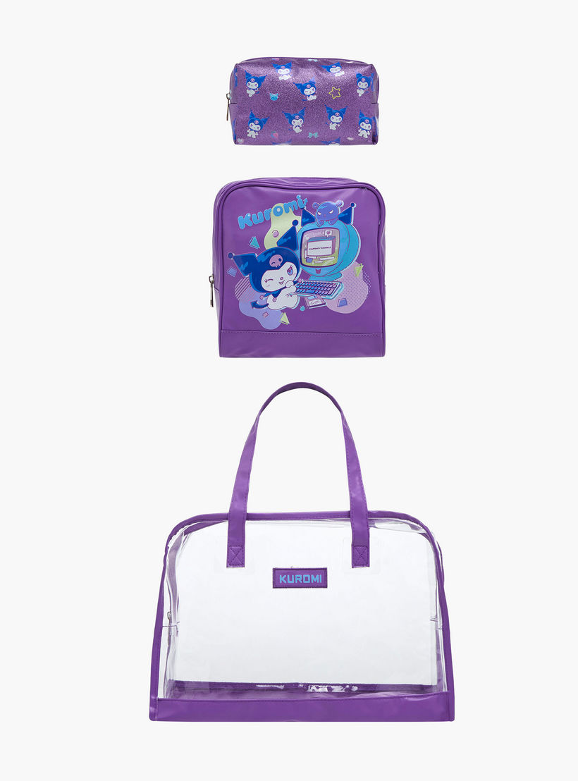 Sanrio 3-Piece Kuromi Print Cosmetic Bag Set-school-lunchessentials-lunchbags-image-1