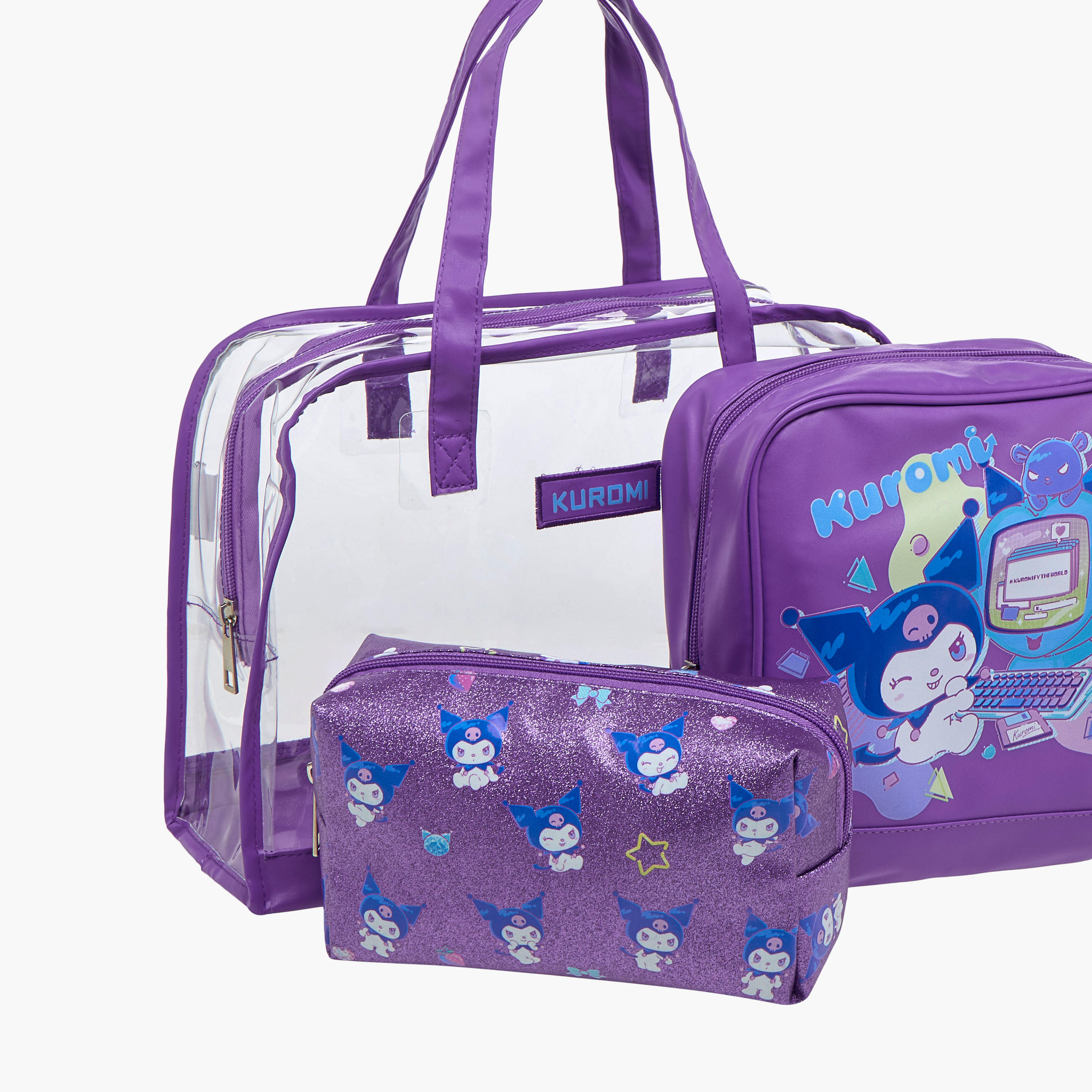 Sanrio 3-Piece Kuromi Print Cosmetic Bag Set-school-lunchessentials-lunchbags-image-7