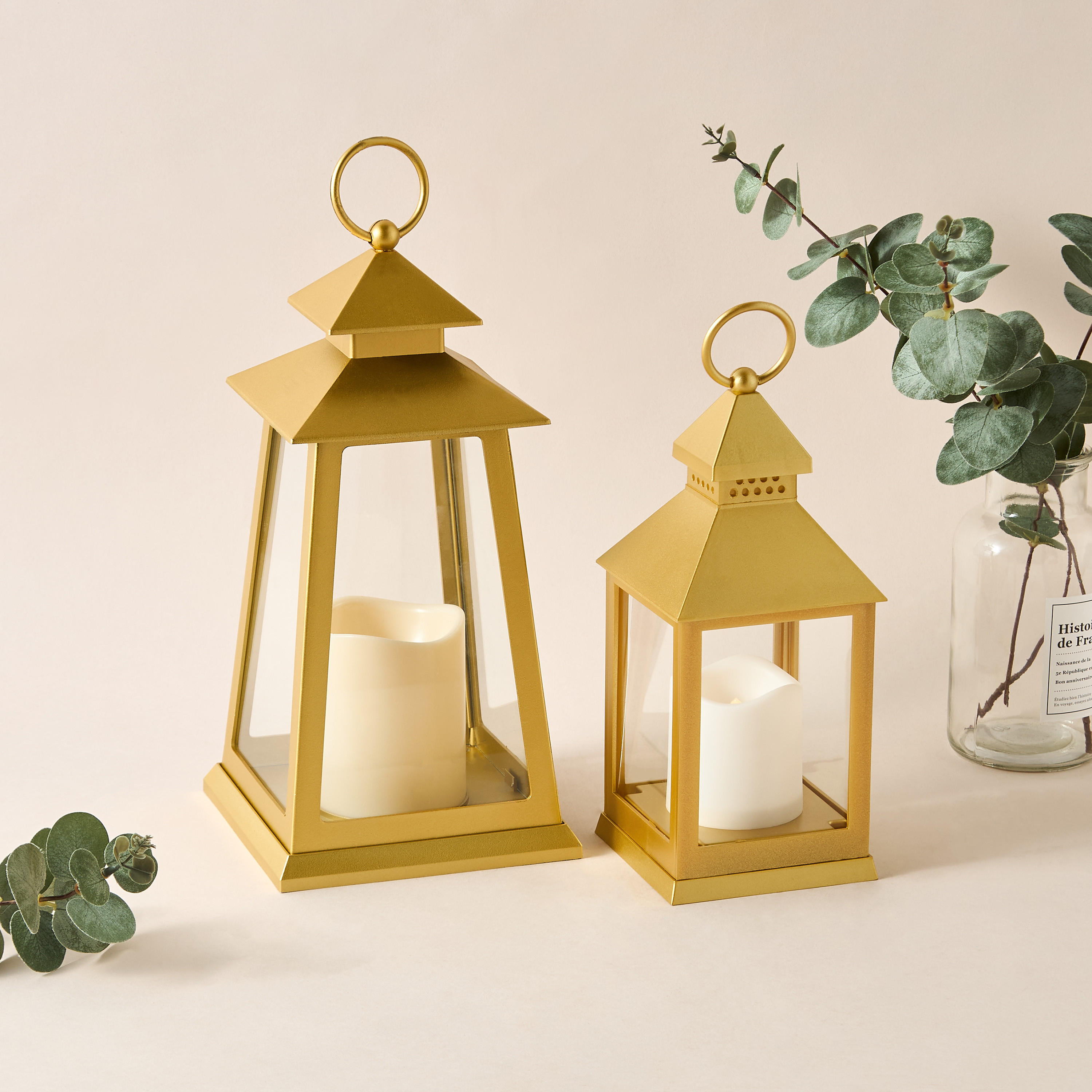 Metal Lantern with LED Flame Candle - 15x15x31 cms-household-homefragrance-candles-image-2