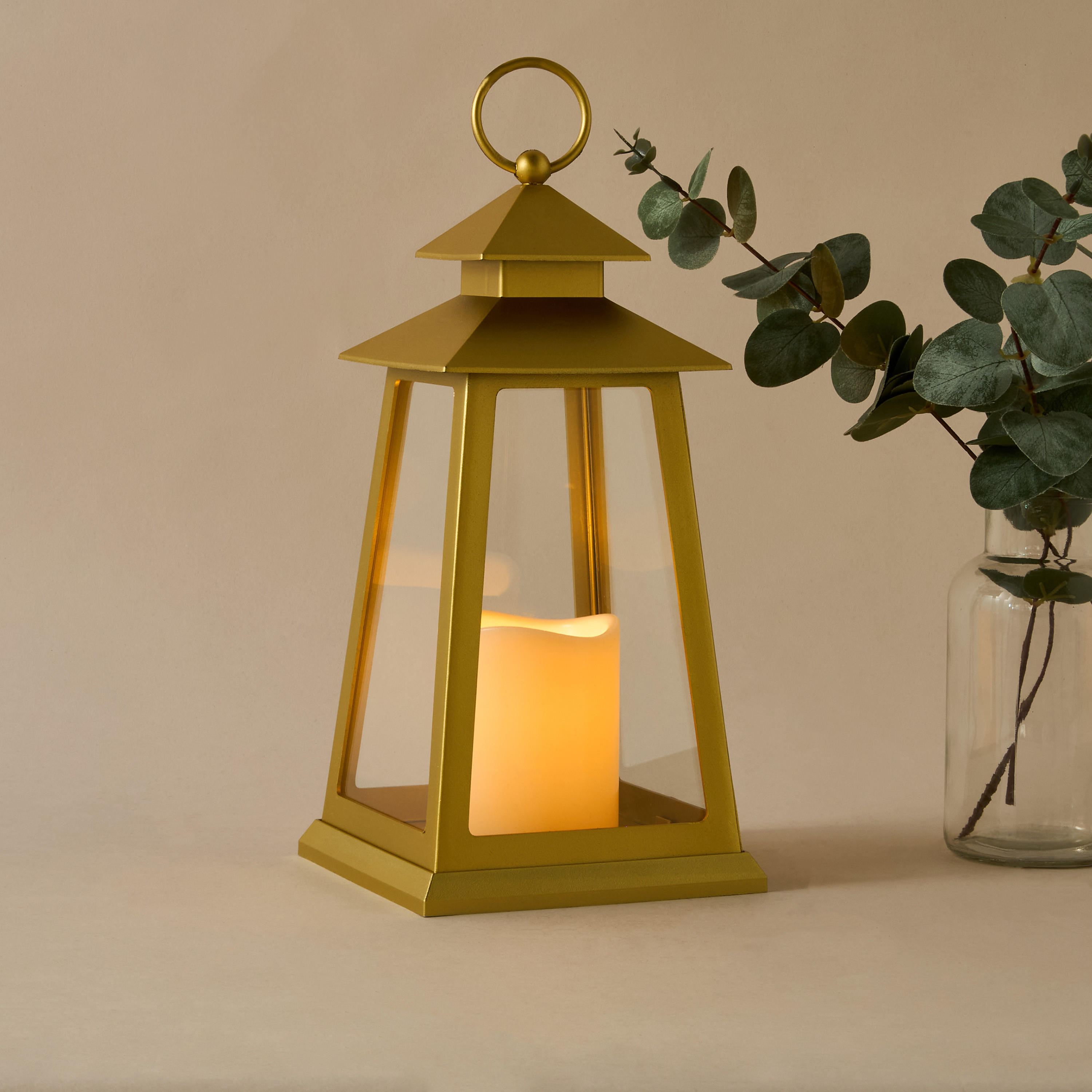Metal Lantern with LED Flame Candle - 15x15x31 cms-household-homefragrance-candles-image-3