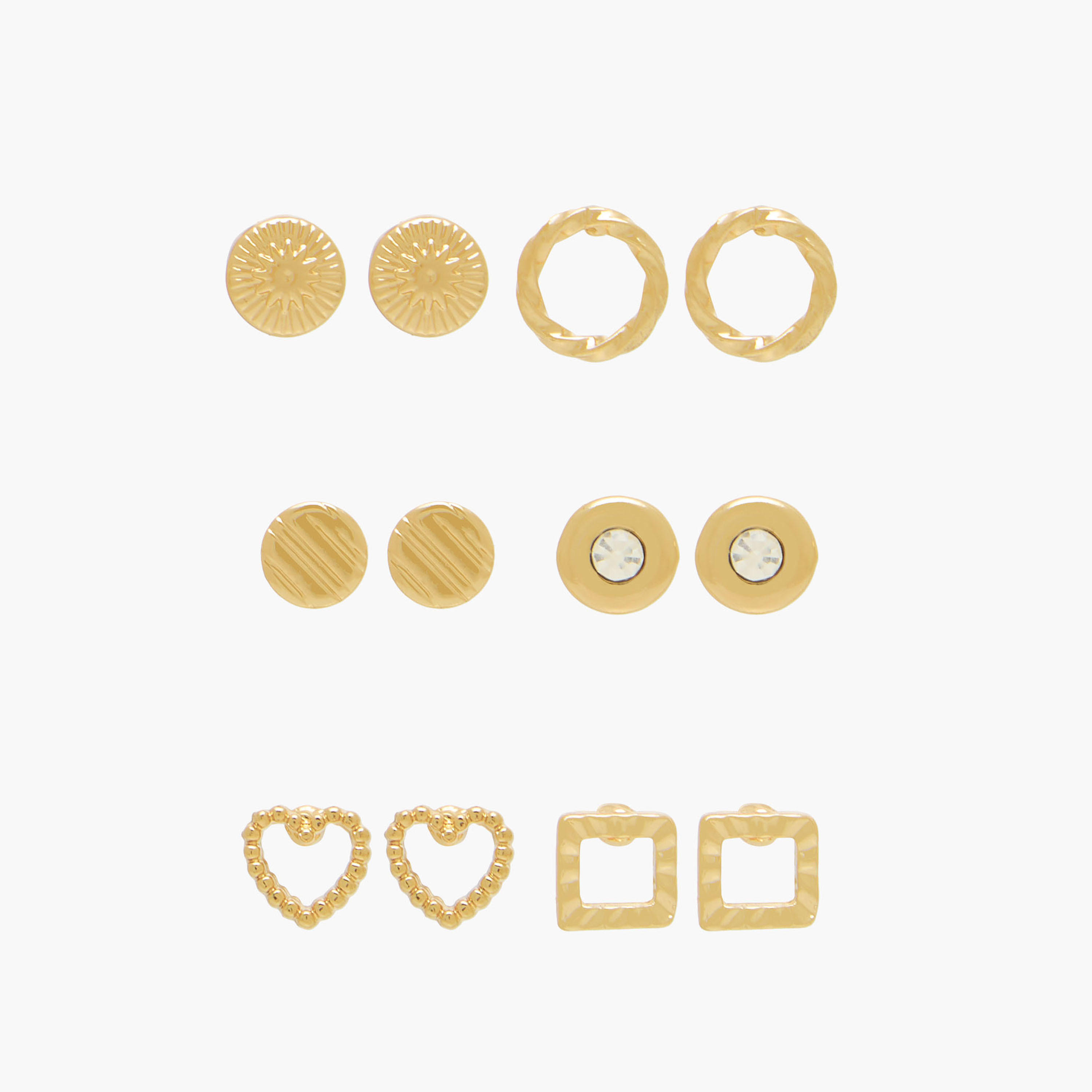 Pack of 6 Metal Stud Earrings with Pushback Closure-women-watchesandjewellery-jewellery-earrings-image-1