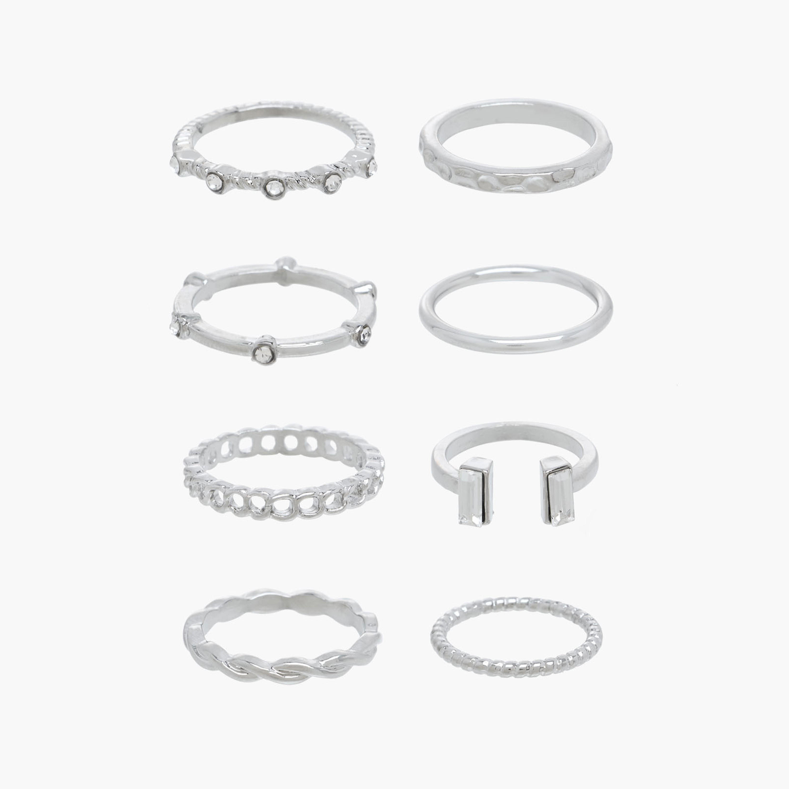 Stackable Silver Tone Metal Ring - Set of 8-women-watchesandjewellery-jewellery-rings-image-1