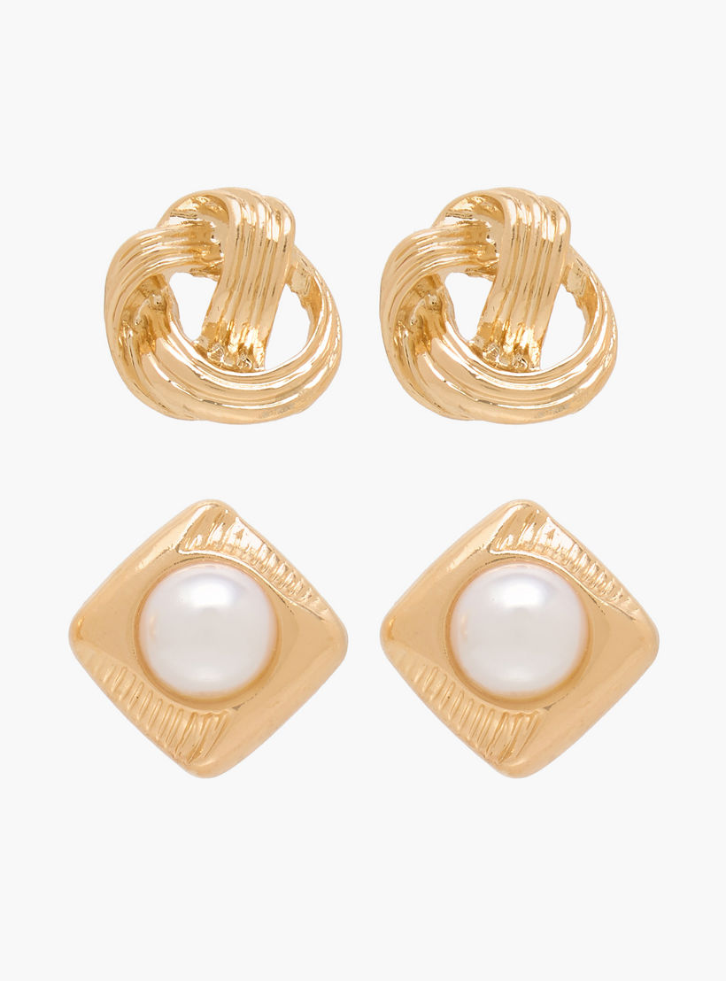 حلقان معدن مزينة بمكبس إغلاق خلفي - عبوة من زوجين-women-watchesandjewellery-jewellery-earrings-image-6
