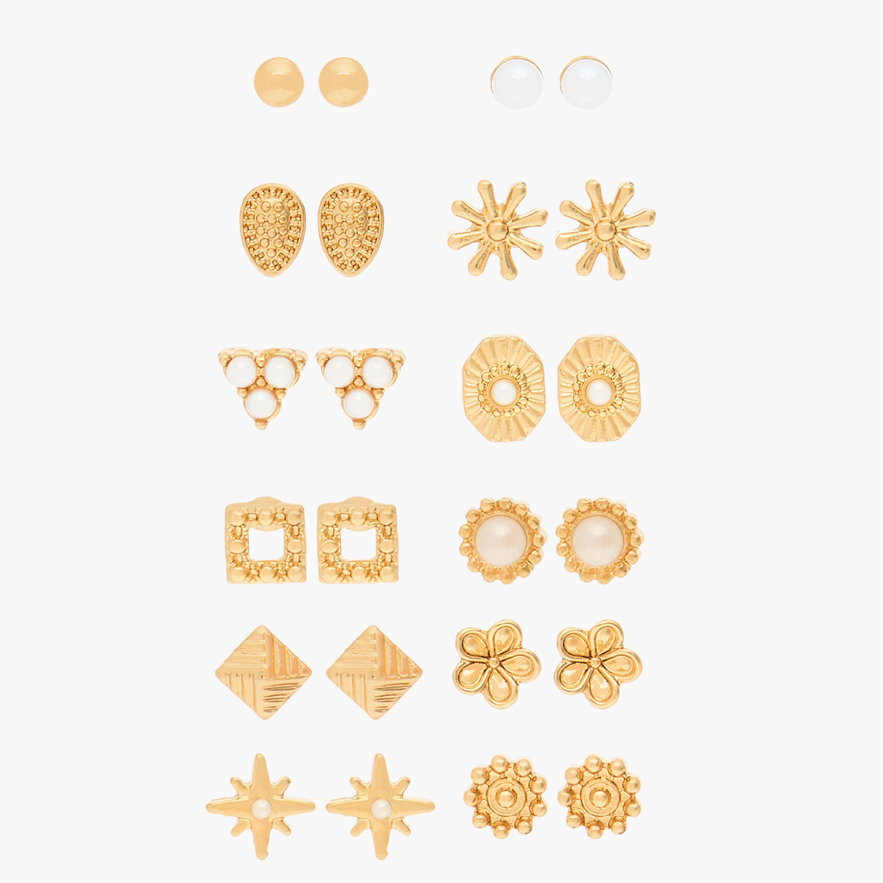 Pack of 12 Metal Stud Earrings with Pushback Closure-women-watchesandjewellery-jewellery-earrings-image-1