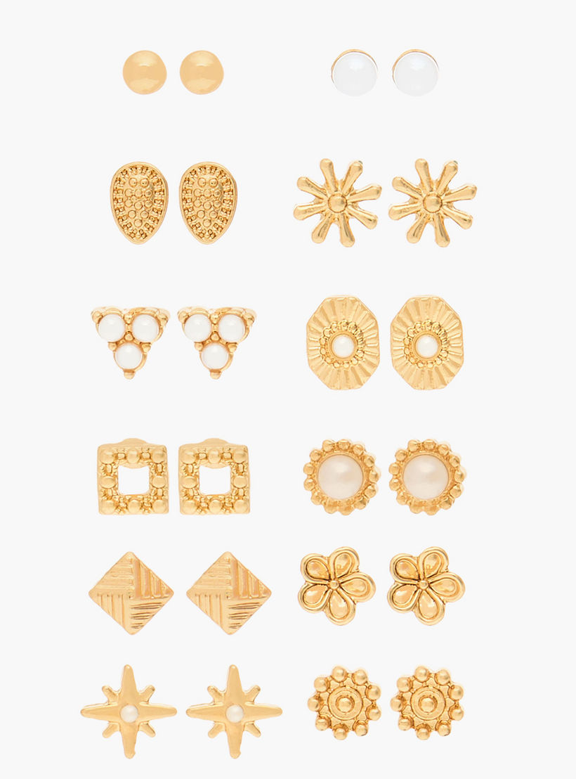 Pack of 12 Metal Stud Earrings with Pushback Closure-women-watchesandjewellery-jewellery-earrings-image-1
