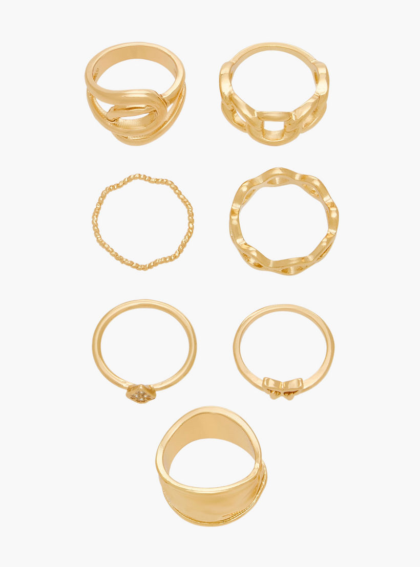 خواتم ذهبية بتفاصيل متنوعة - طقم من 7 قطعة-women-watchesandjewellery-jewellery-rings-image-1