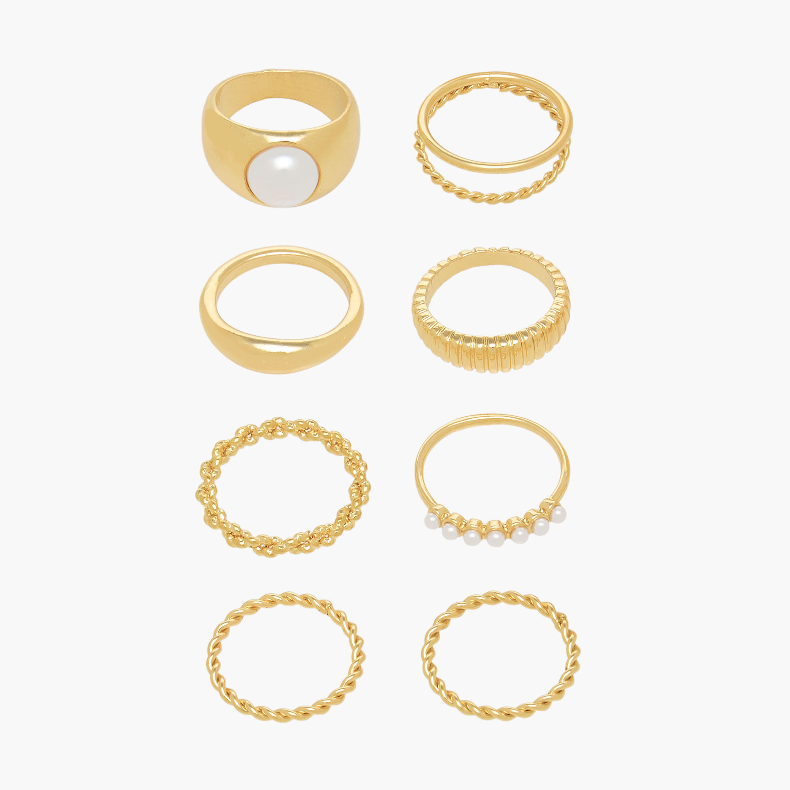 Stackable Gold Tone Metal Ring - Set of 8-women-watchesandjewellery-jewellery-rings-image-1
