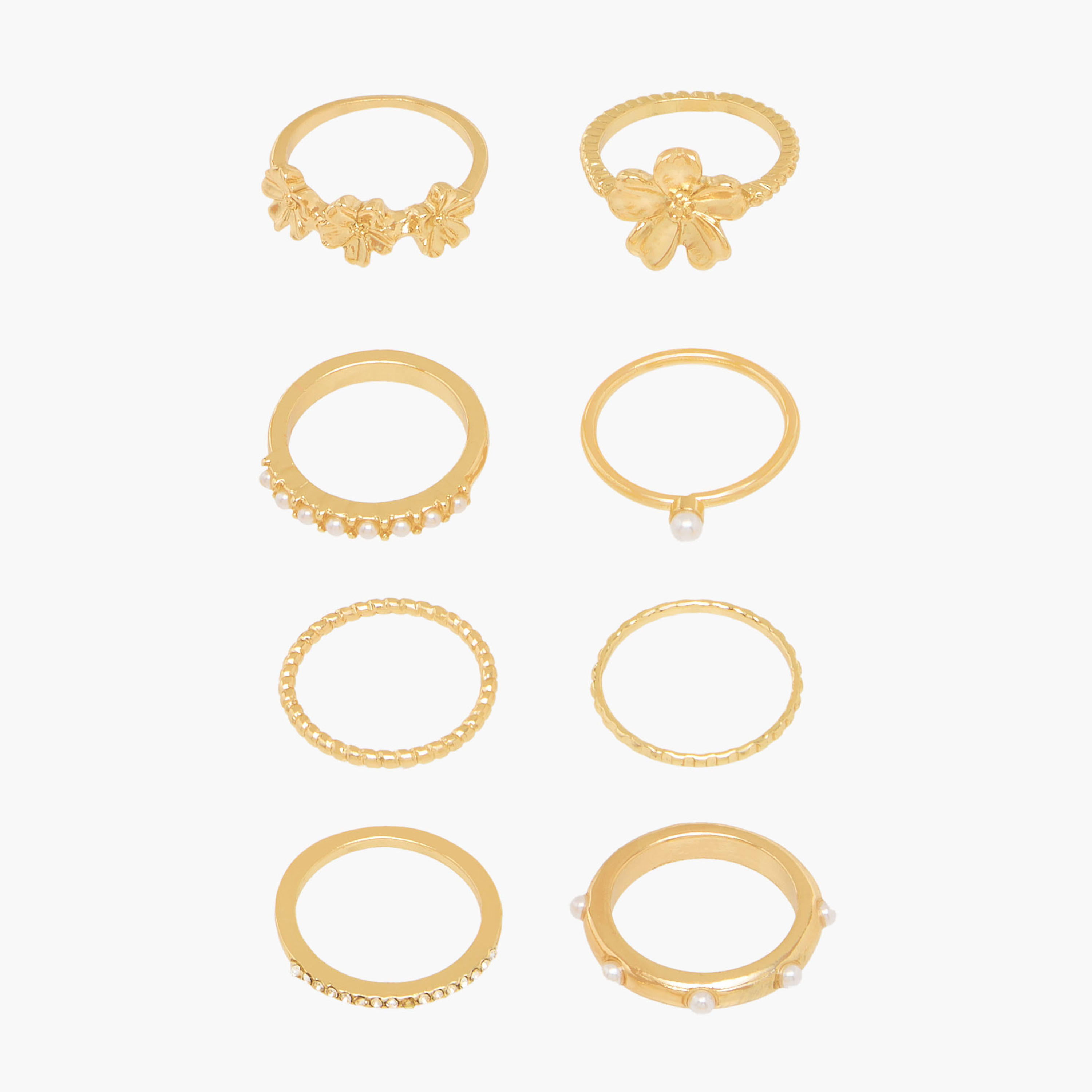 Assorted Stackable Gold Tone Metal Ring - Set of 8-women-watchesandjewellery-jewellery-rings-image-1