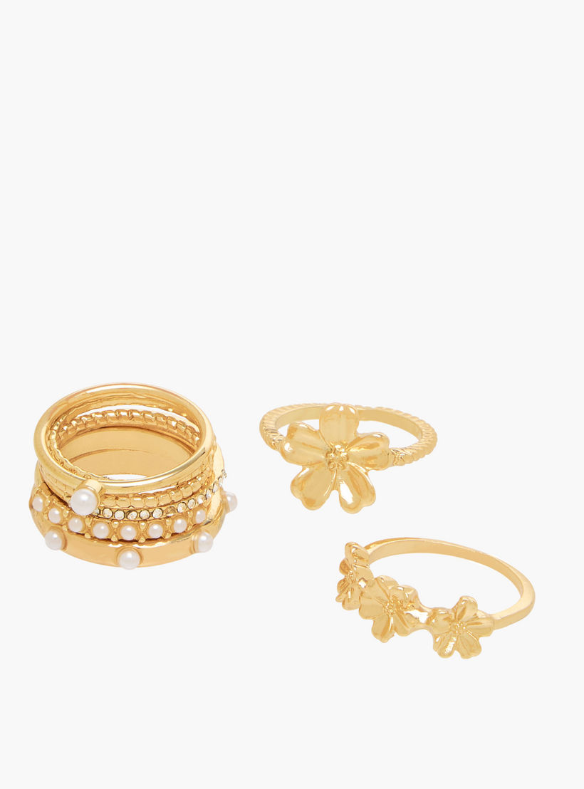 خواتم معدن متنوعة بلون ذهبي وقابلة للتكديس - طقم من 8 قطع-women-watchesandjewellery-jewellery-rings-image-2