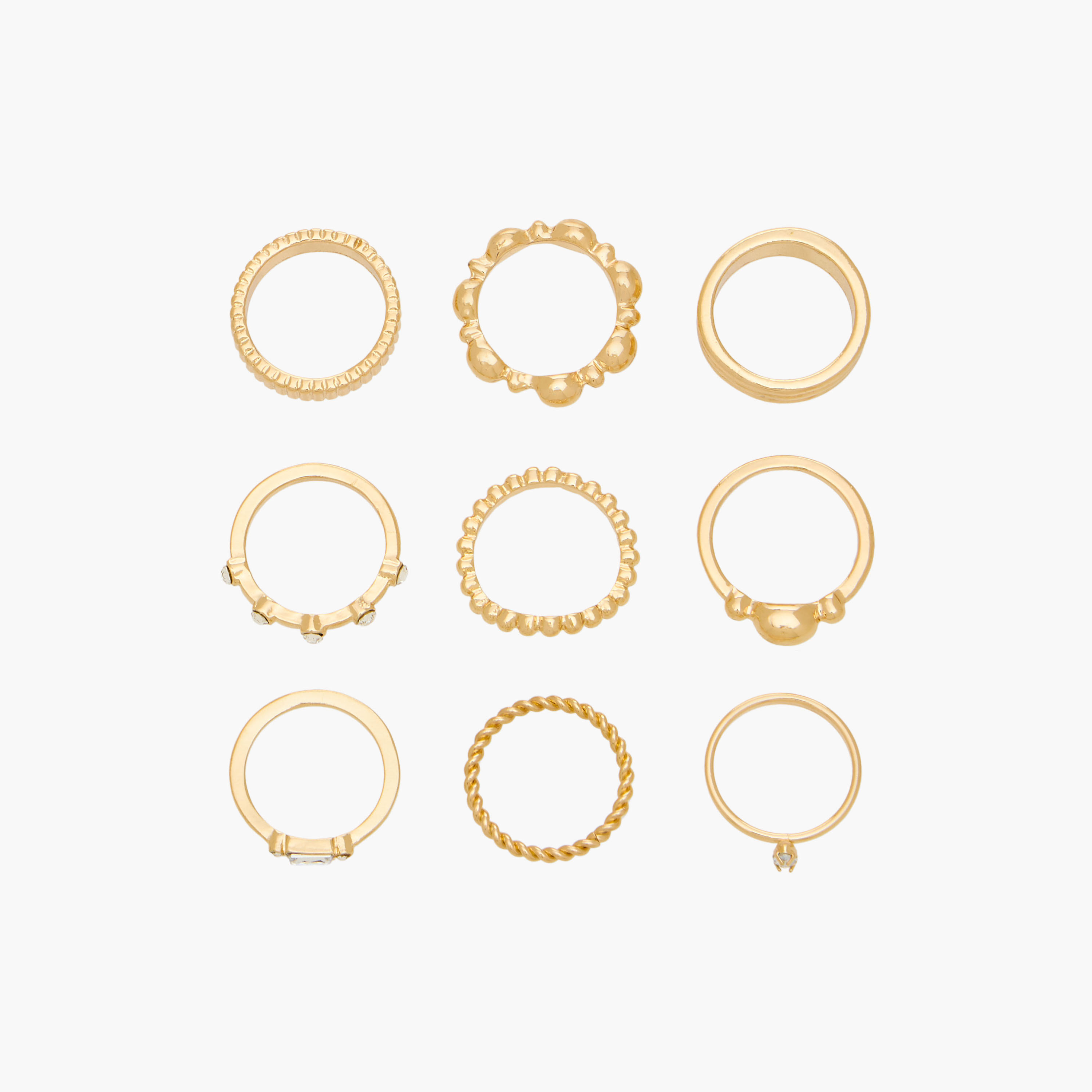 Stackable Assorted Gold Tone Ring - Set of 9-women-watchesandjewellery-jewellery-rings-image-1