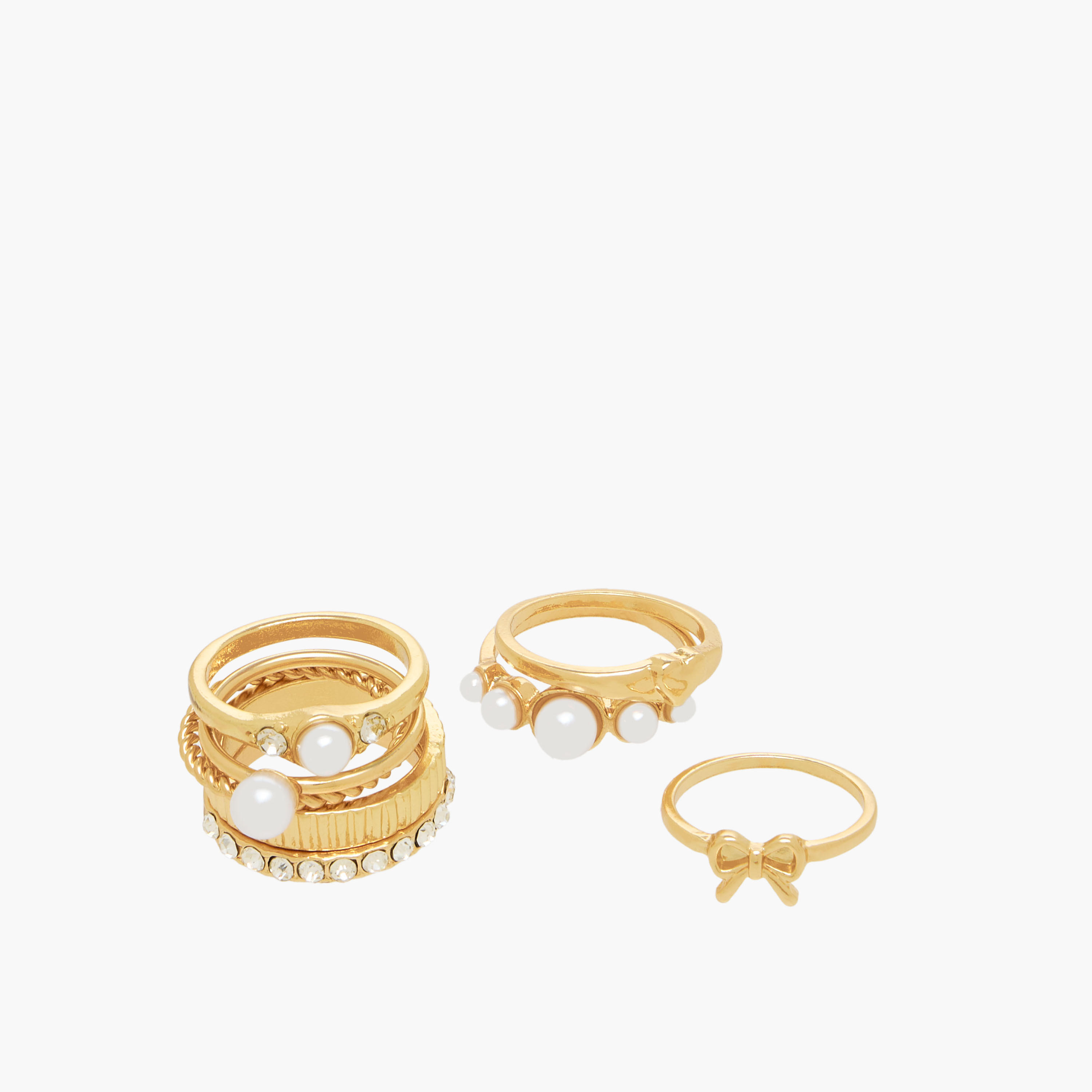 Gold Tone Ring with Pearl Detail - Set of 8-women-watchesandjewellery-jewellery-rings-image-2