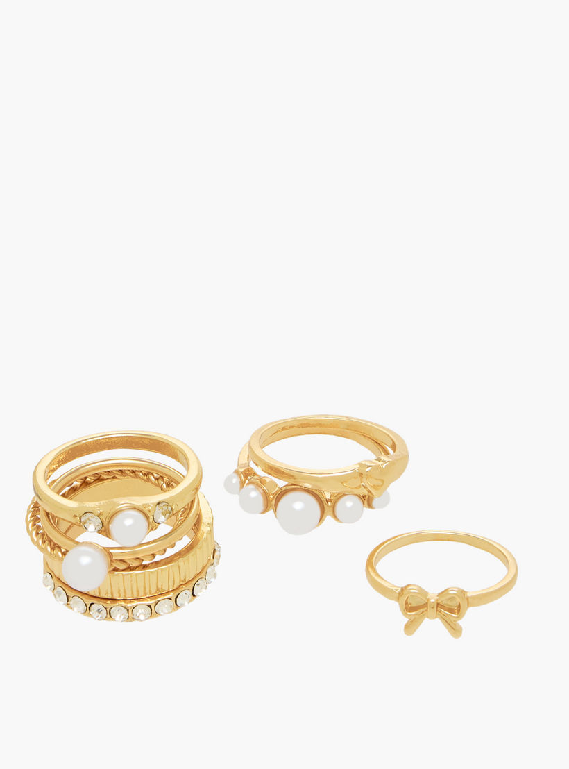Gold Tone Ring with Pearl Detail - Set of 8-women-watchesandjewellery-jewellery-rings-image-2
