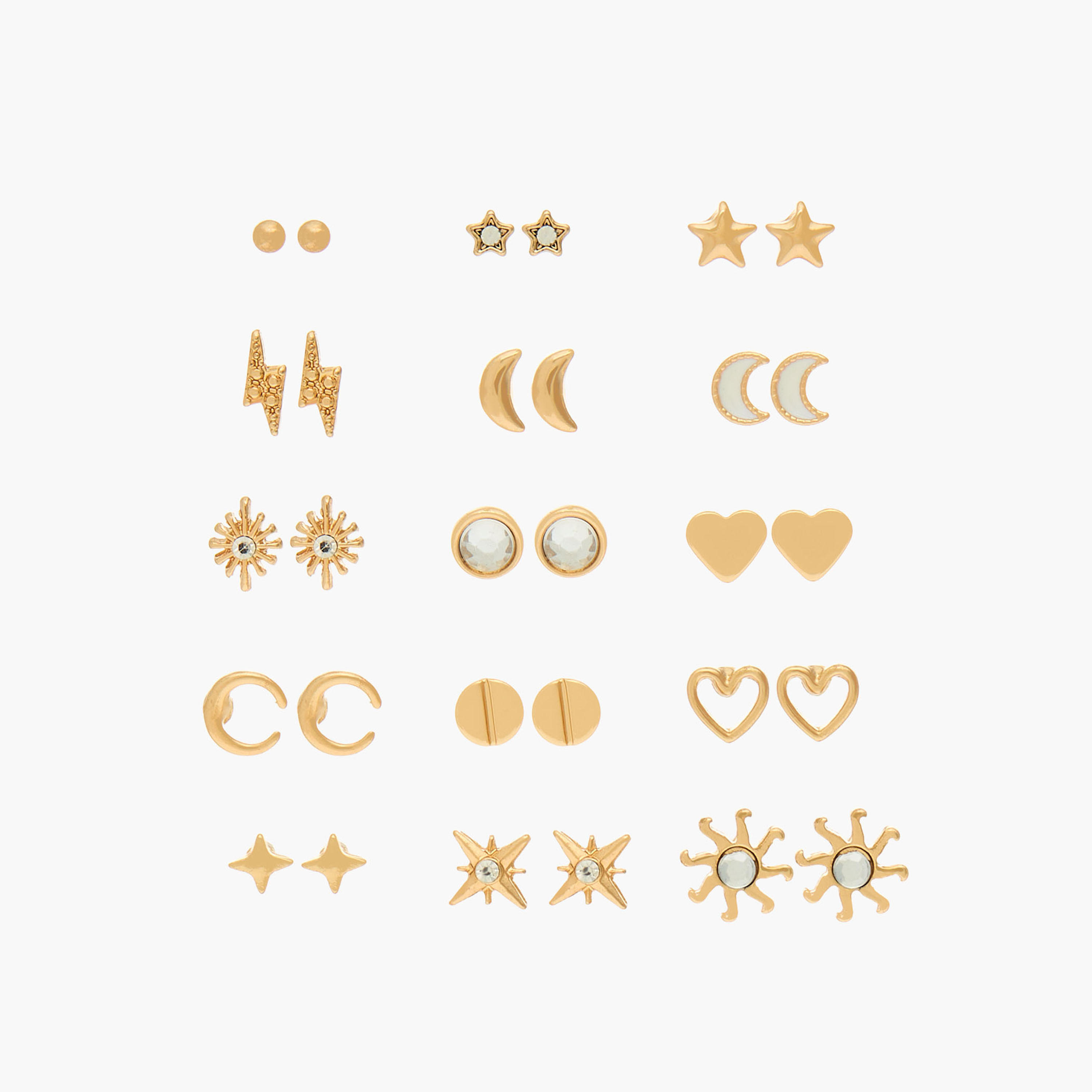 حلقان معدن مرصّعة بمكبس إغلاق خلفي - طقم من 15 زوج-women-watchesandjewellery-jewellery-earrings-image-1