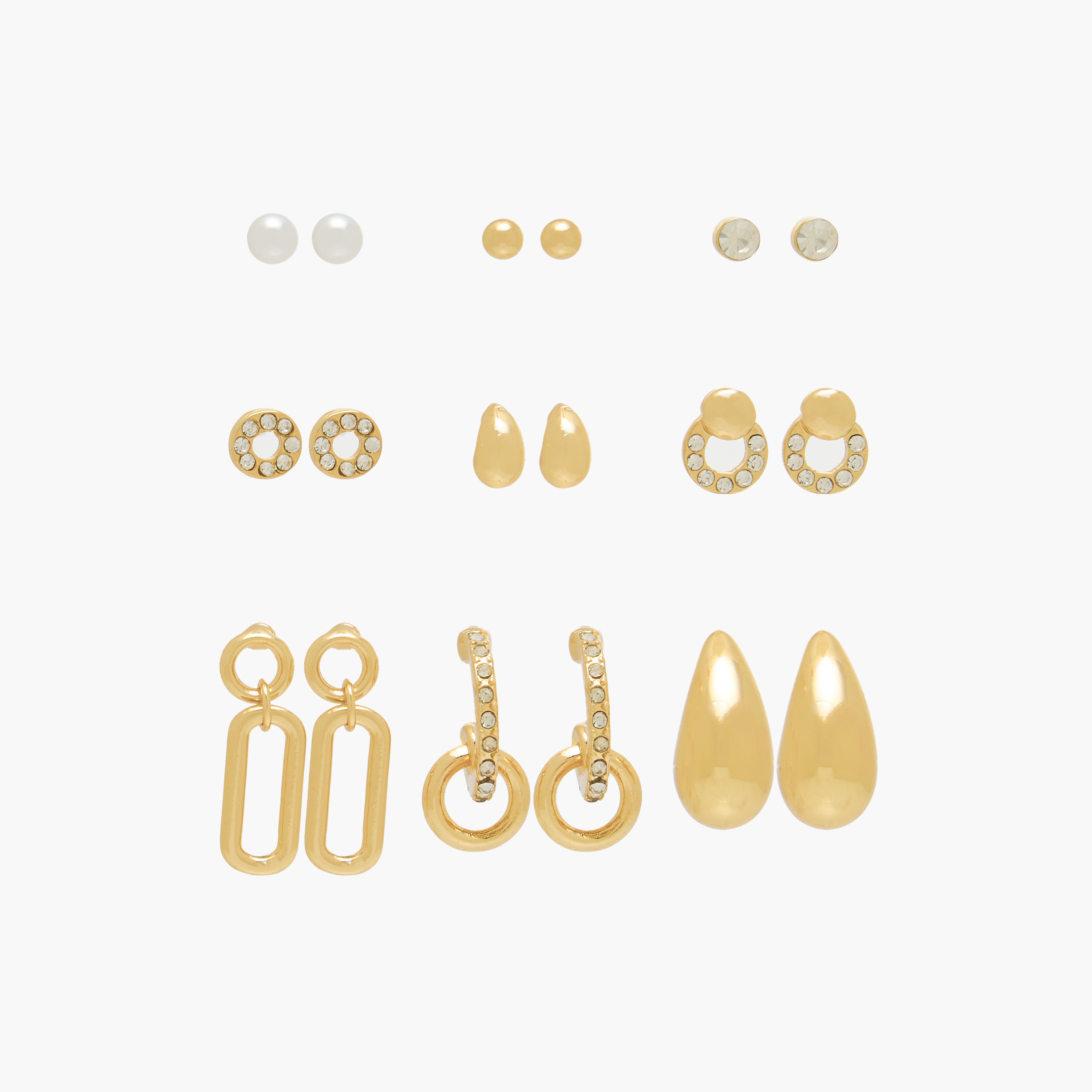 حلقان متنوعة بلون ذهبي وبمكبس إغلاق خلفي - عبوة من 9 أزواج-women-watchesandjewellery-jewellery-earrings-image-1
